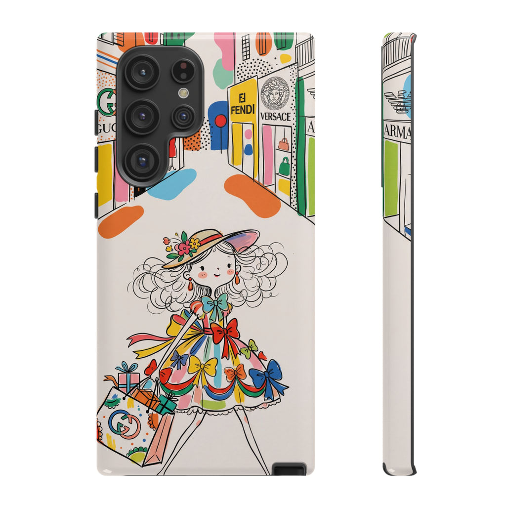 Cute Fashion Girl Samsung Galaxy Phone Case | Colourful Shopping Street Design