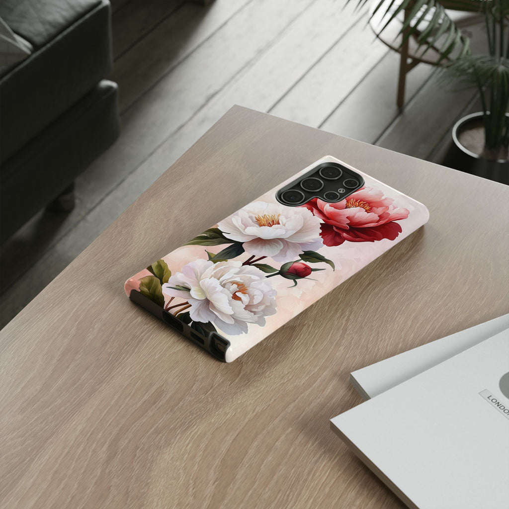 Custodia per Samsung Galaxy con motivo floreale Peony | Rosa bianca vintage