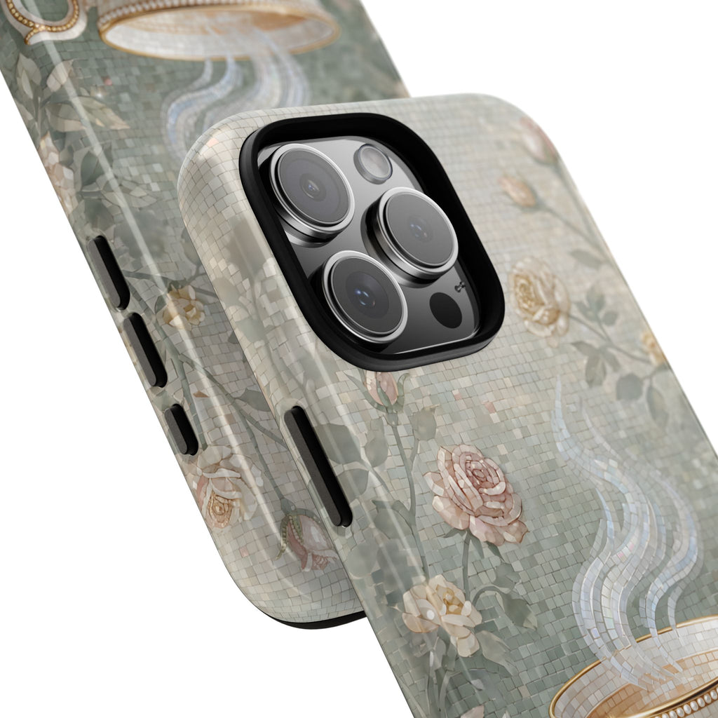 Custodia per iPhone a forma di tazza di tè floreale vintage — Elegante custodia romantica per smartphone