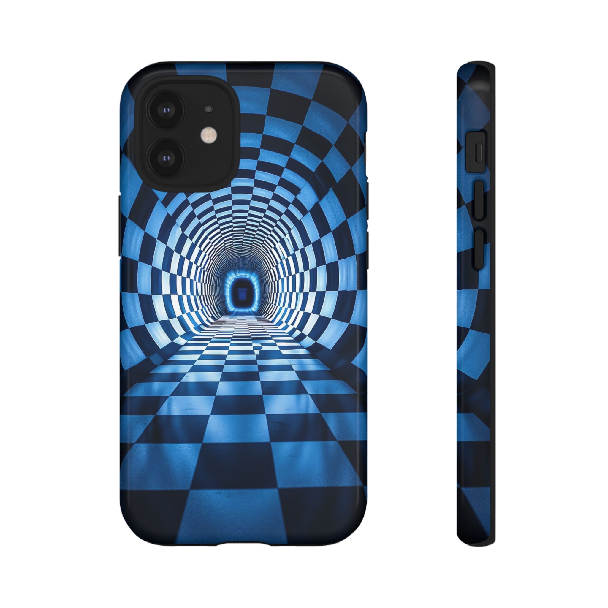 Blue Checkered Tunnel iPhone Case — 3D Optical Illusion Tough Case