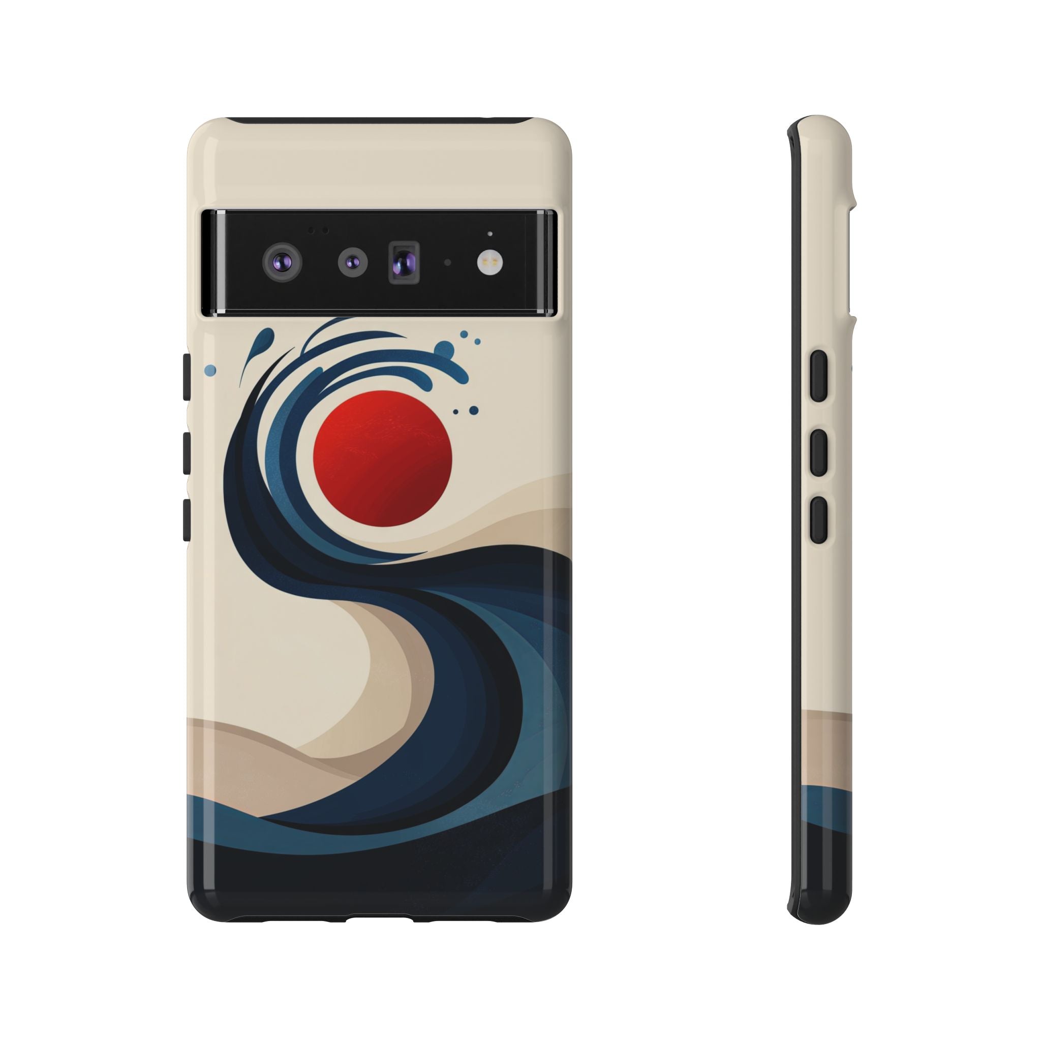 Abstract Wave Google Pixel Case | Red Sun Ocean Art