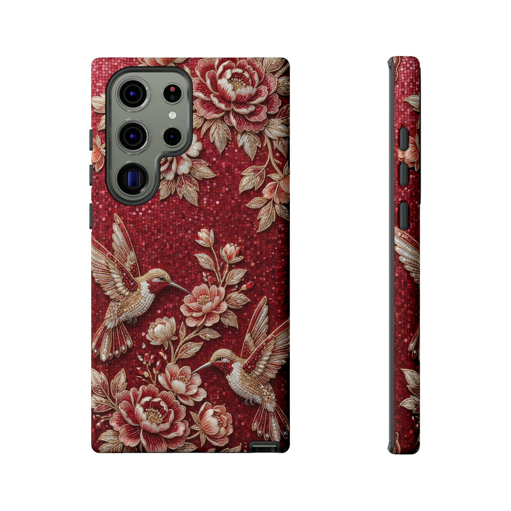 Cover Rigida Colibrì Floreale | Custodia Vintage Rossa per Samsung Galaxy