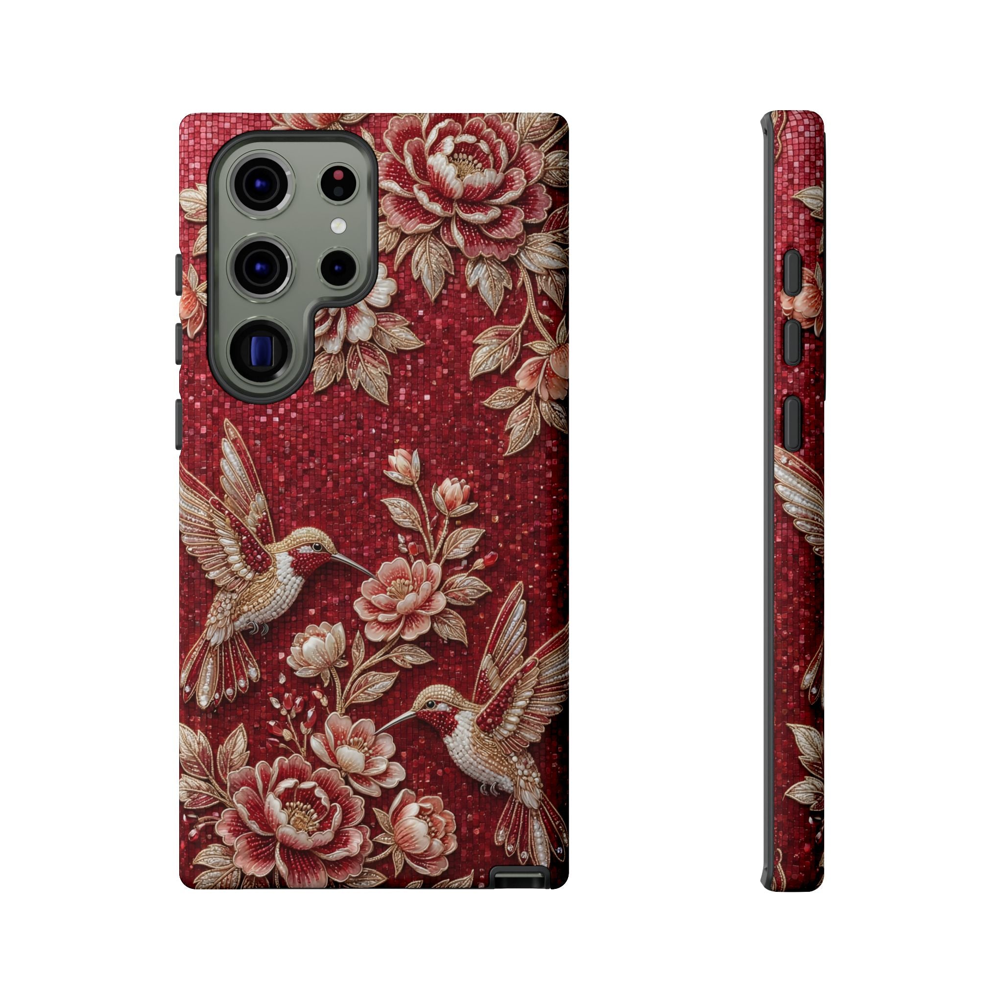 Floral Hummingbird Tough Case | Vintage Red Samsung Galaxy Phone Case