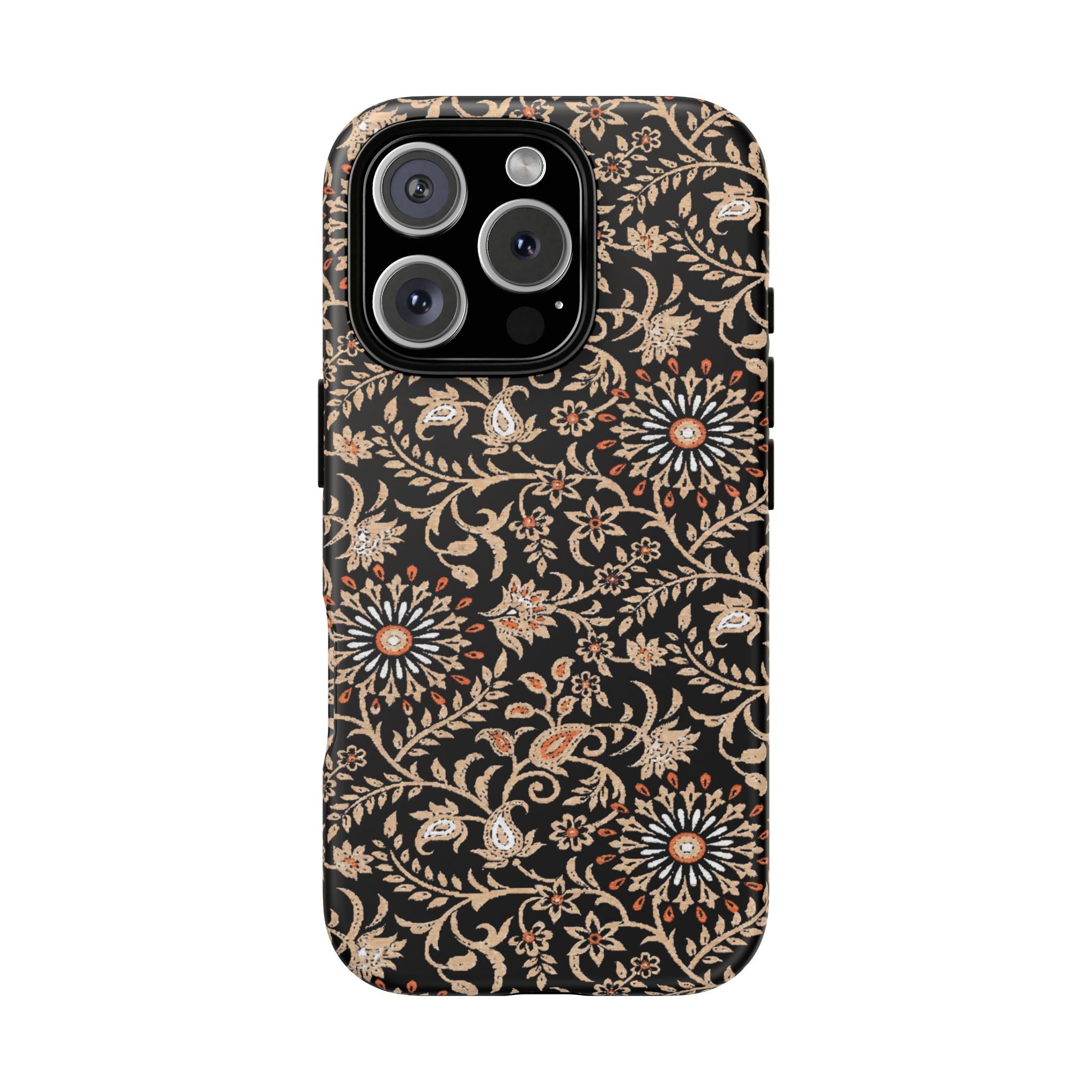 Batik Floral Black Ornate Daisies Tough iPhone Case