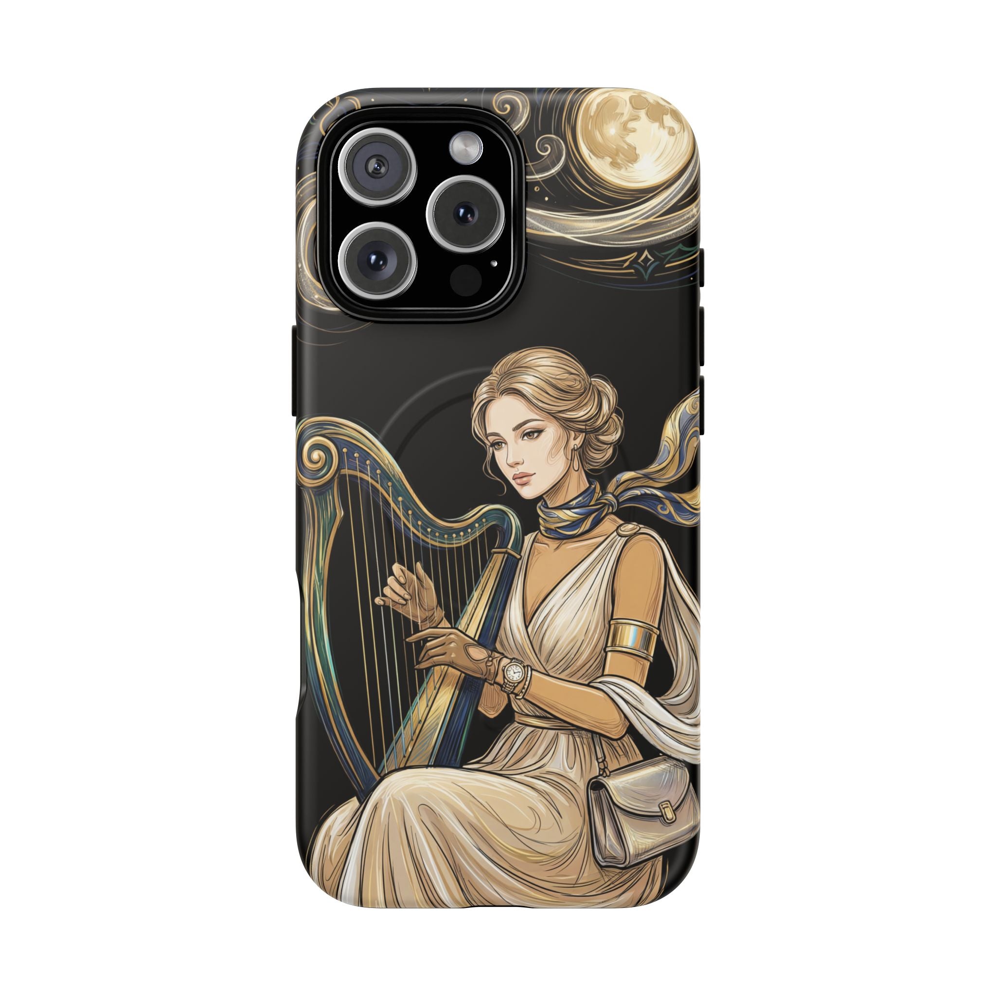 Moonlit Harp MagSafe iPhone Case | Vintage Goddess Musician Art