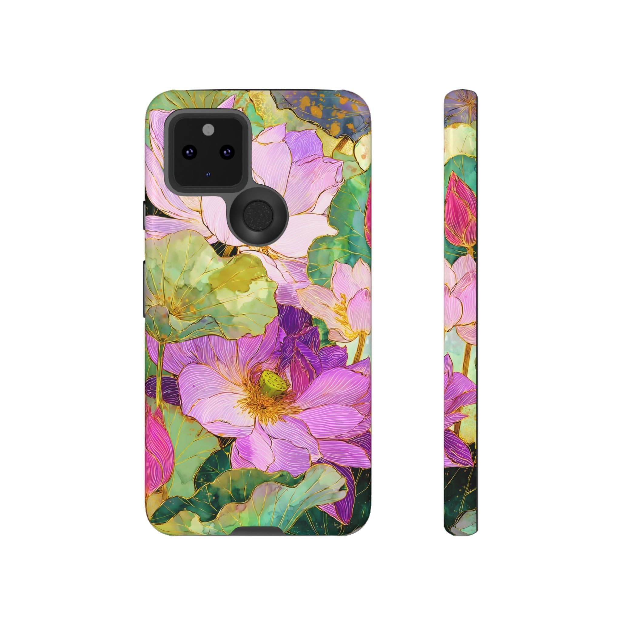 Floral Watercolor Tough Google Pixel Phone Case | Pink Lotus Garden Protective Cover