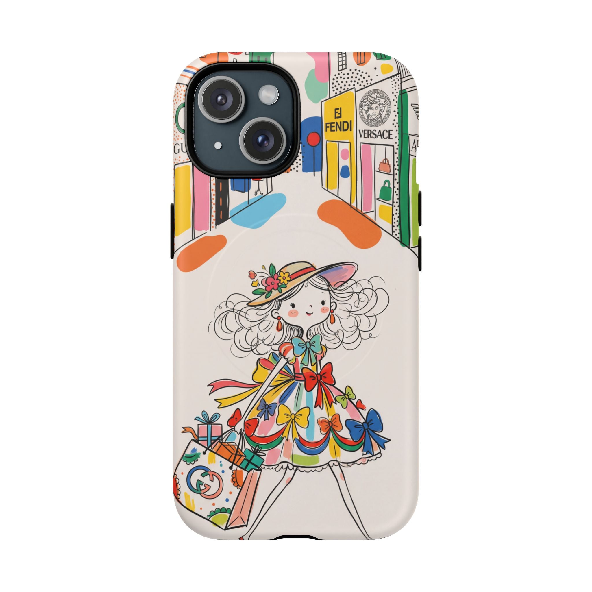 Cute Fashion Girl MagSafe iPhone Case | Colourful Shopping Street Design