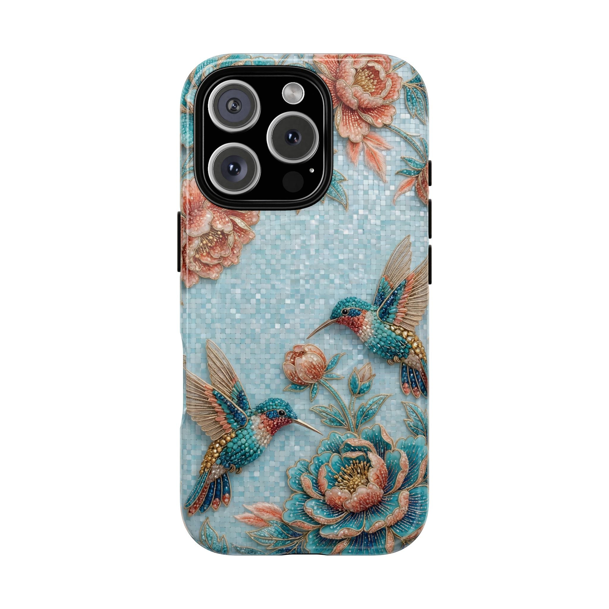 Hummingbird Floral Tough MagSafe iPhone Case | Vintage Blue Garden Design