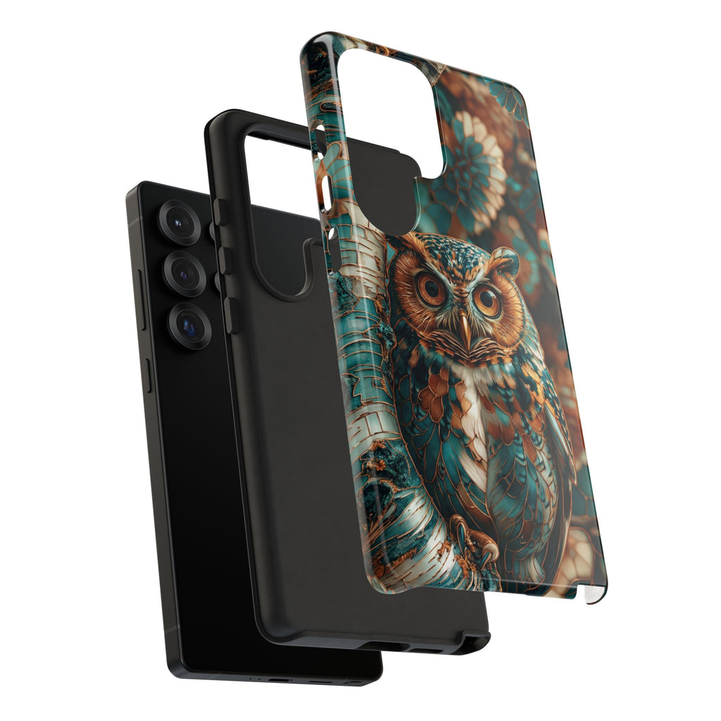 Owl Forest Tough Samsung Galaxy Case | Teal & Brown Rustic Wildlife Protective Cover