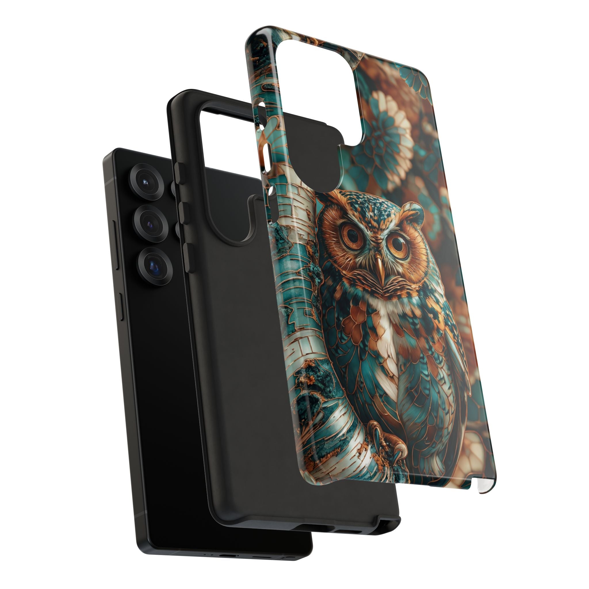 Owl Forest Tough Samsung Galaxy Case | Teal & Brown Rustic Wildlife Protective Cover