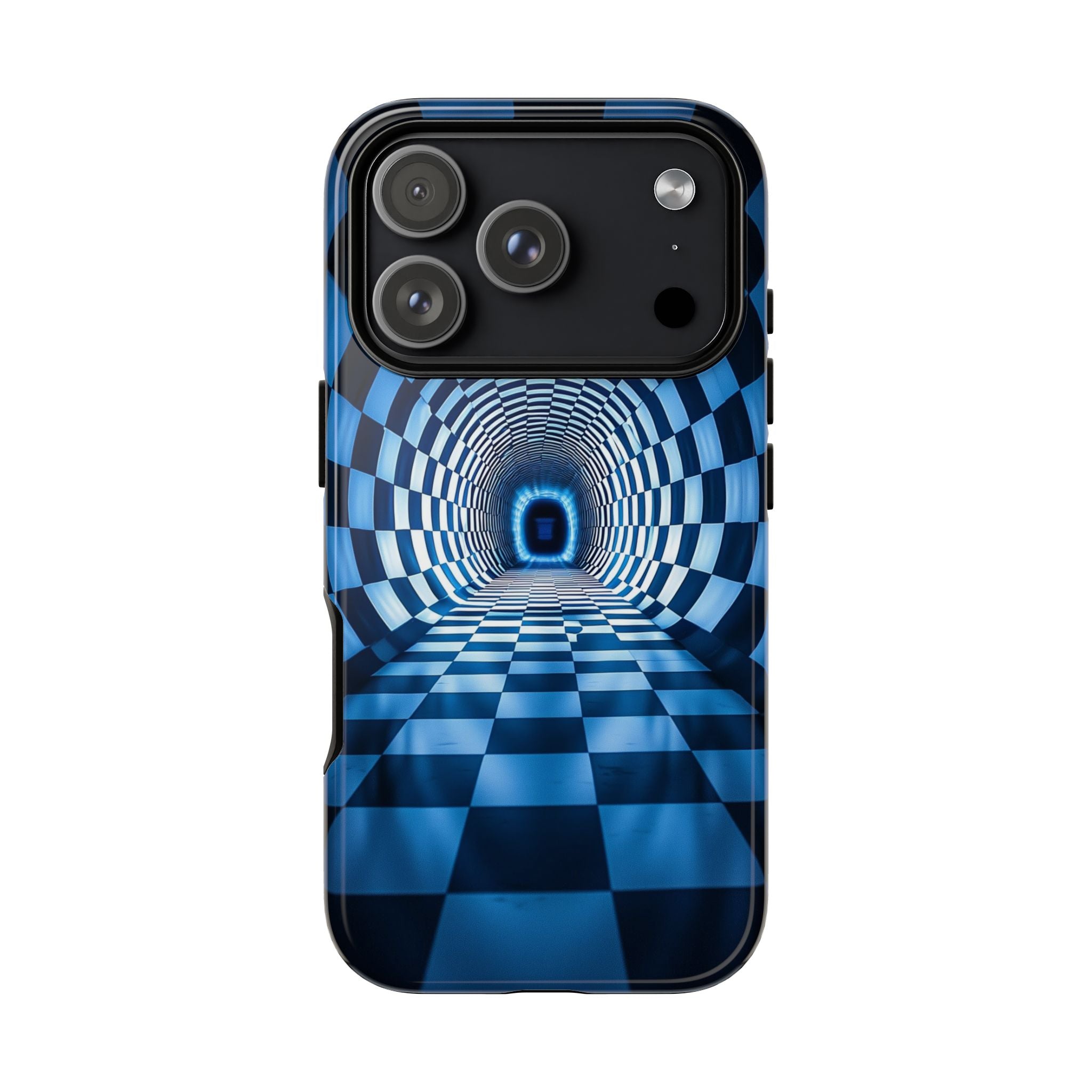 Blue Checkered Tunnel iPhone Case — 3D Optical Illusion Tough Case
