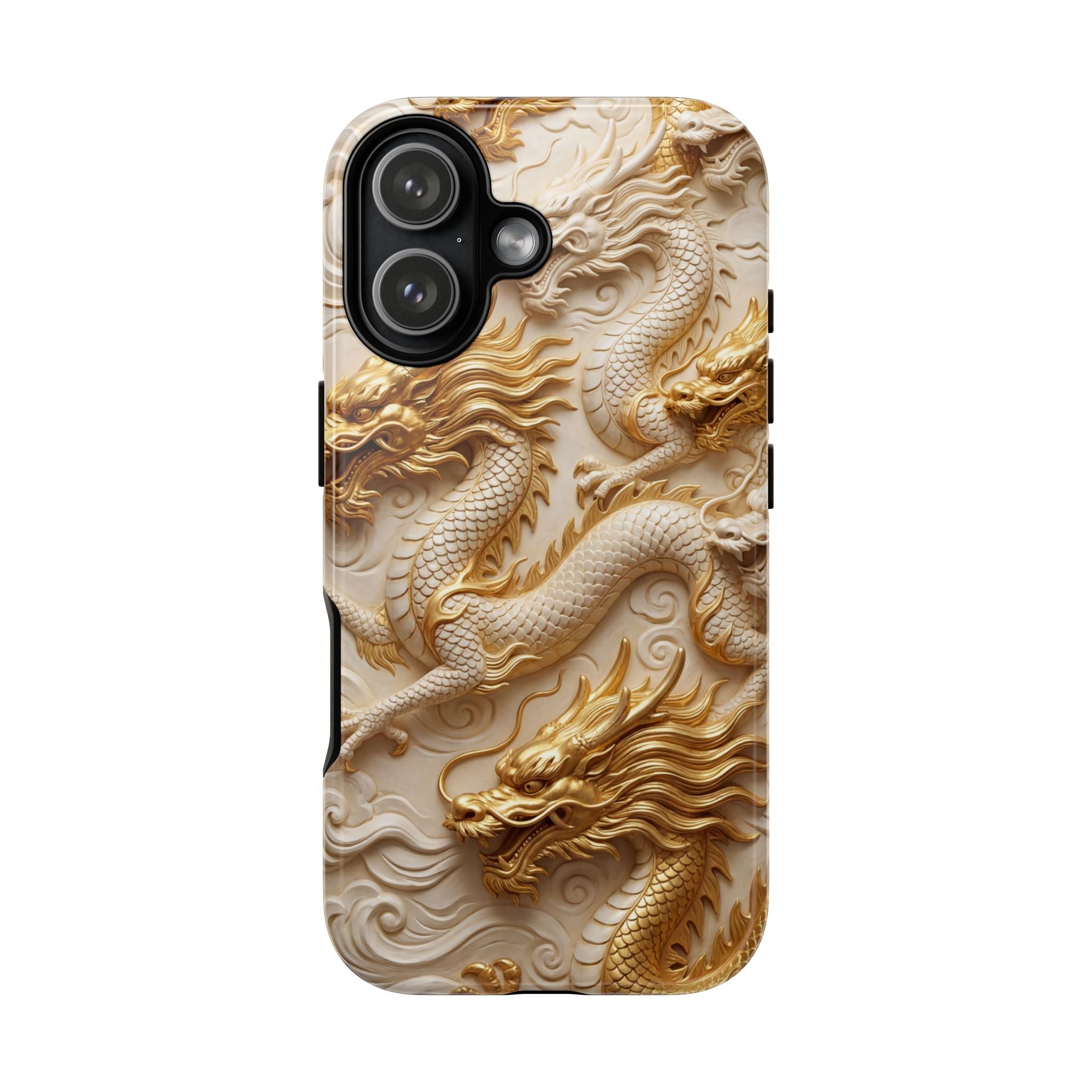 Dragon Relief iPhone Case — Gold Carved Dragon Protective Cover
