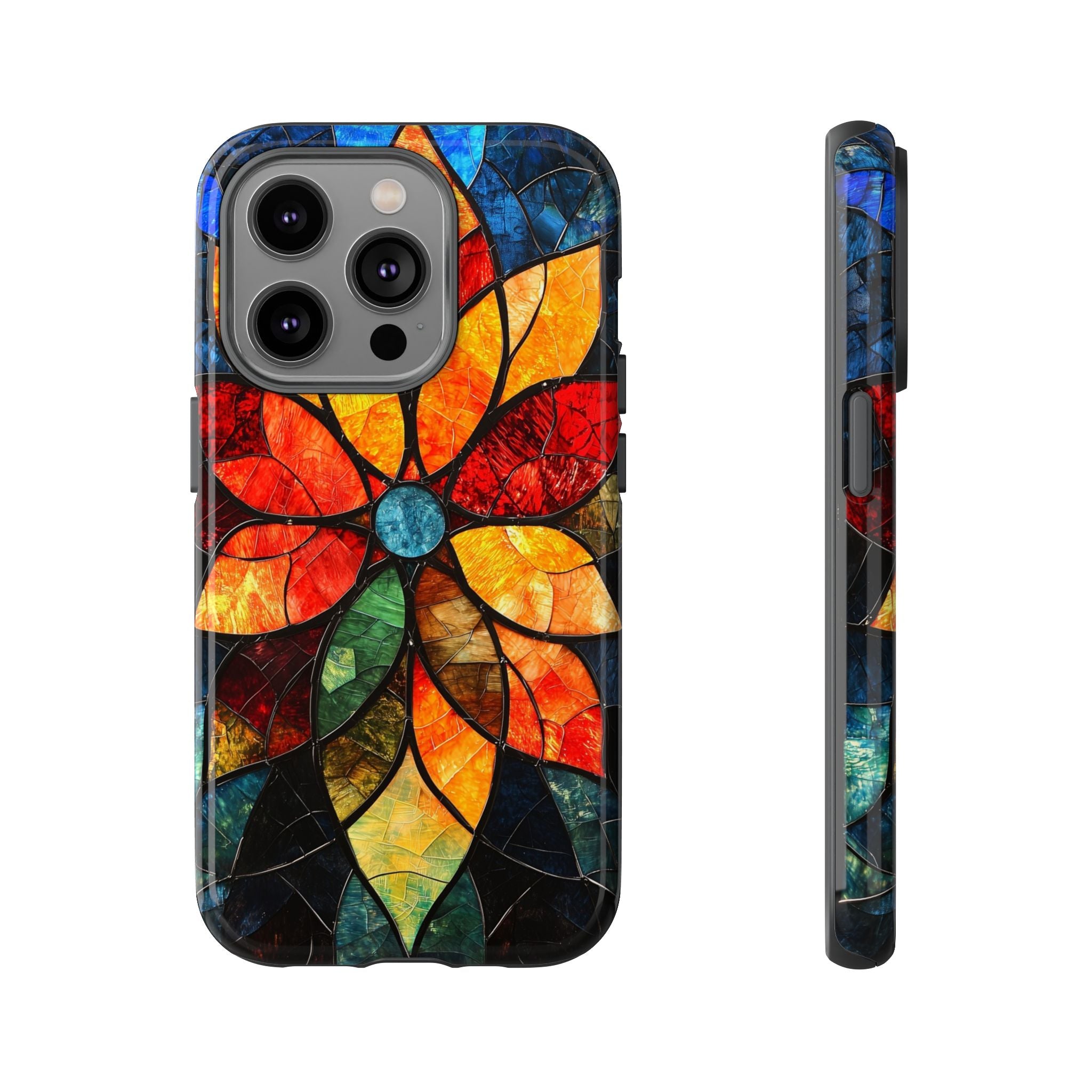 Stained Glass Flower iPhone Case — Colorful Mosaic Protective Cover