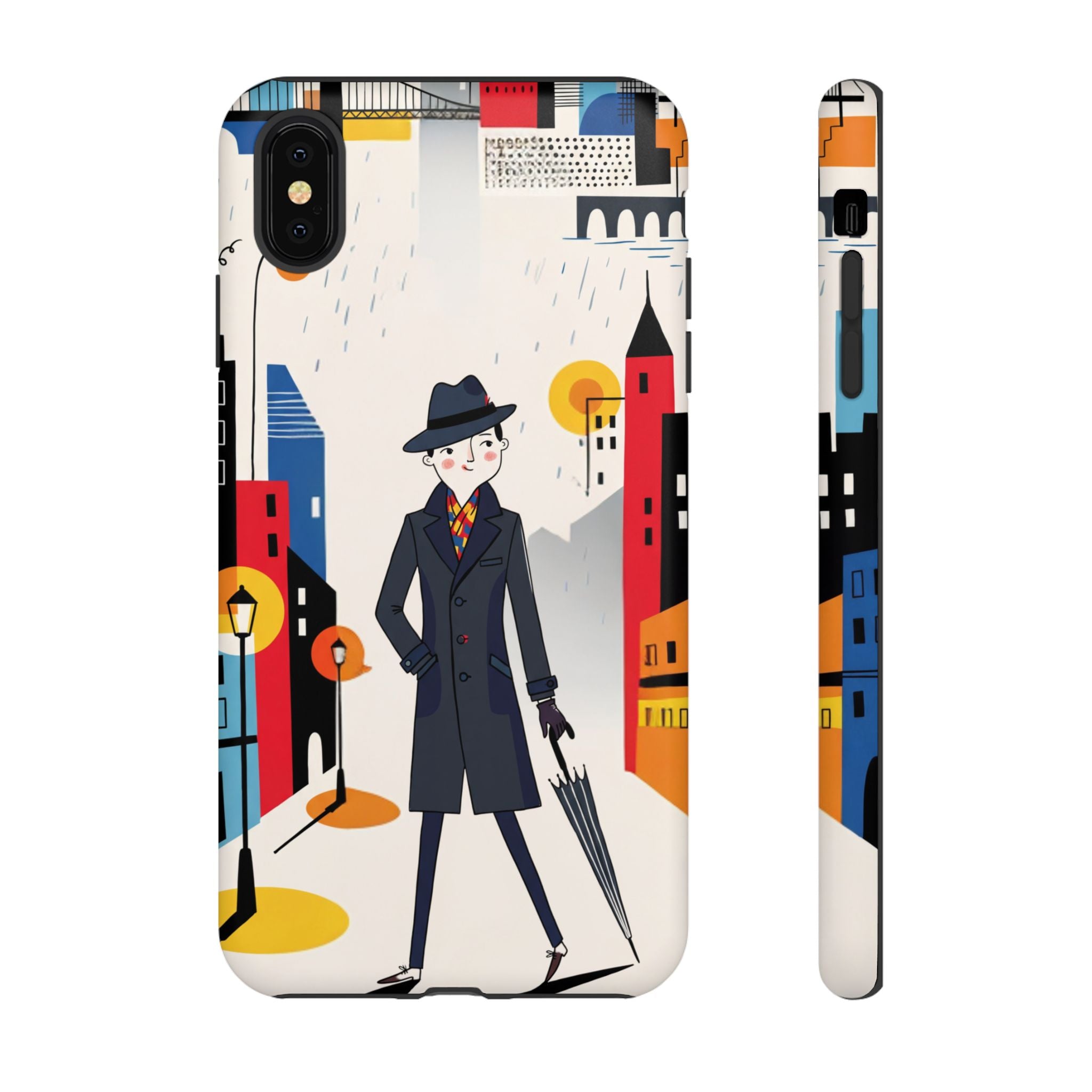 Retro Gentleman in Cityscape Illustration iPhone Case