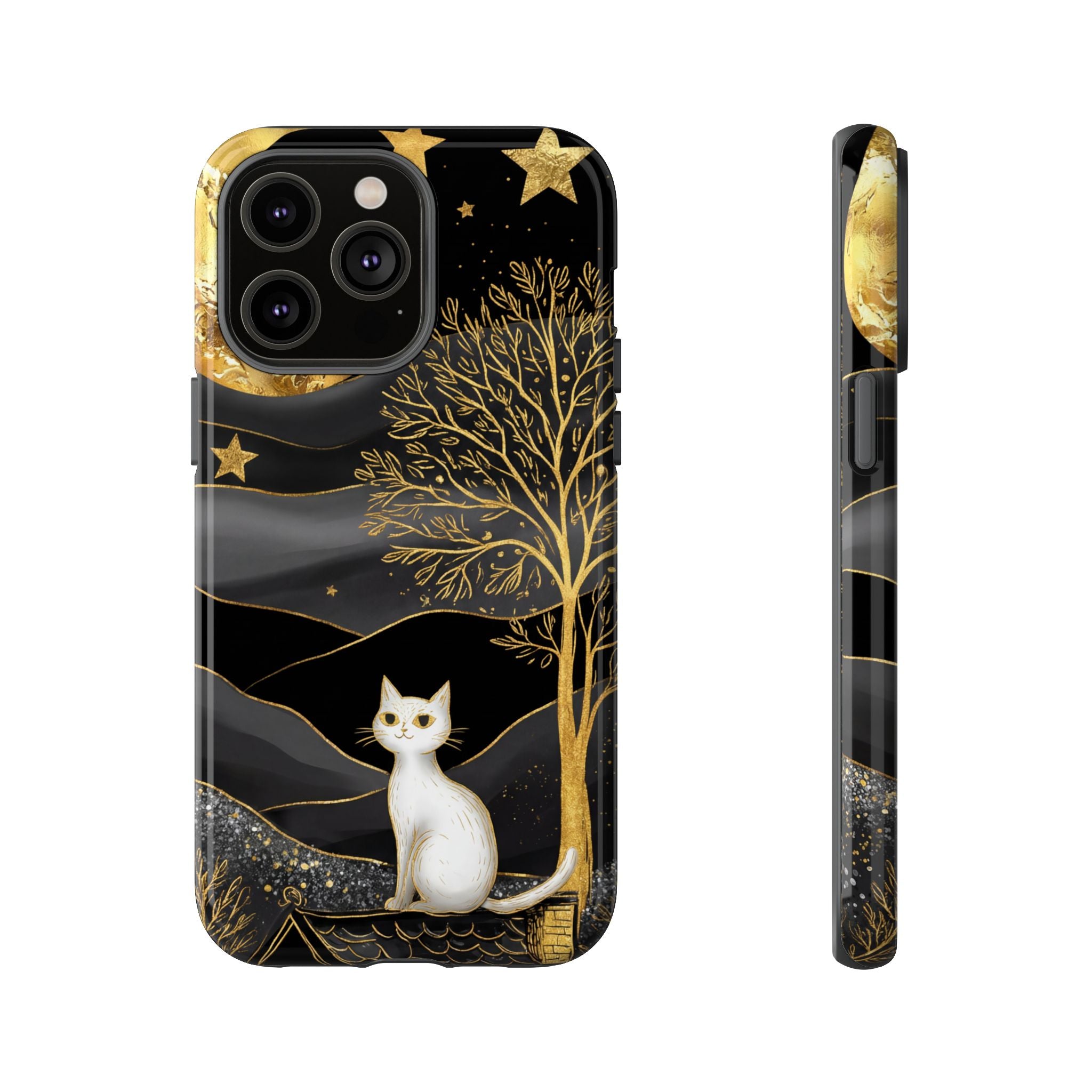Celestial Cat iPhone Case | Gold Moon & Star iPhone Cover