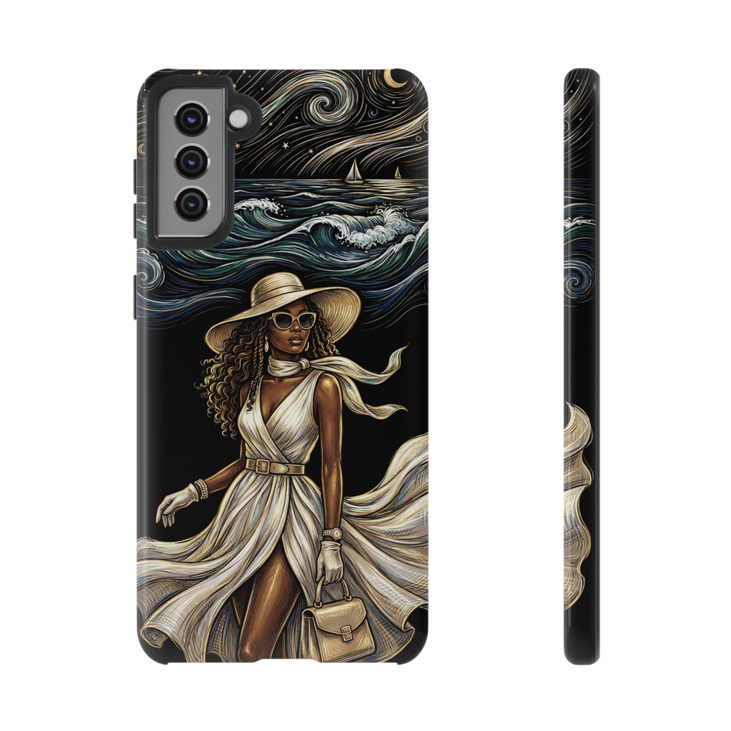 Samsung Galaxy Phone Case | Elegant Black Woman in Flowing Dress by the Sea