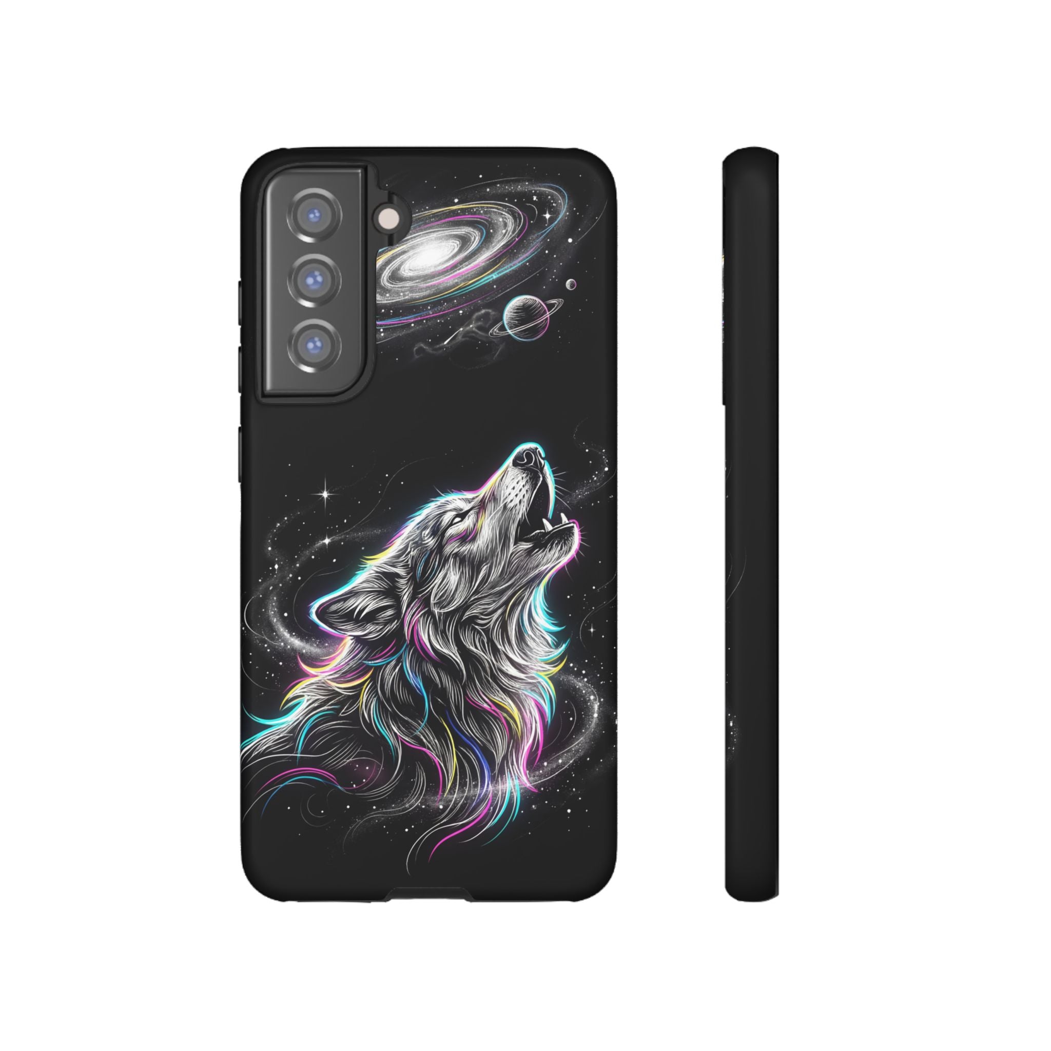 Wolf Galaxy Tough Samsung Galaxy Phone Case | Colorful Howling Wolf Space Design