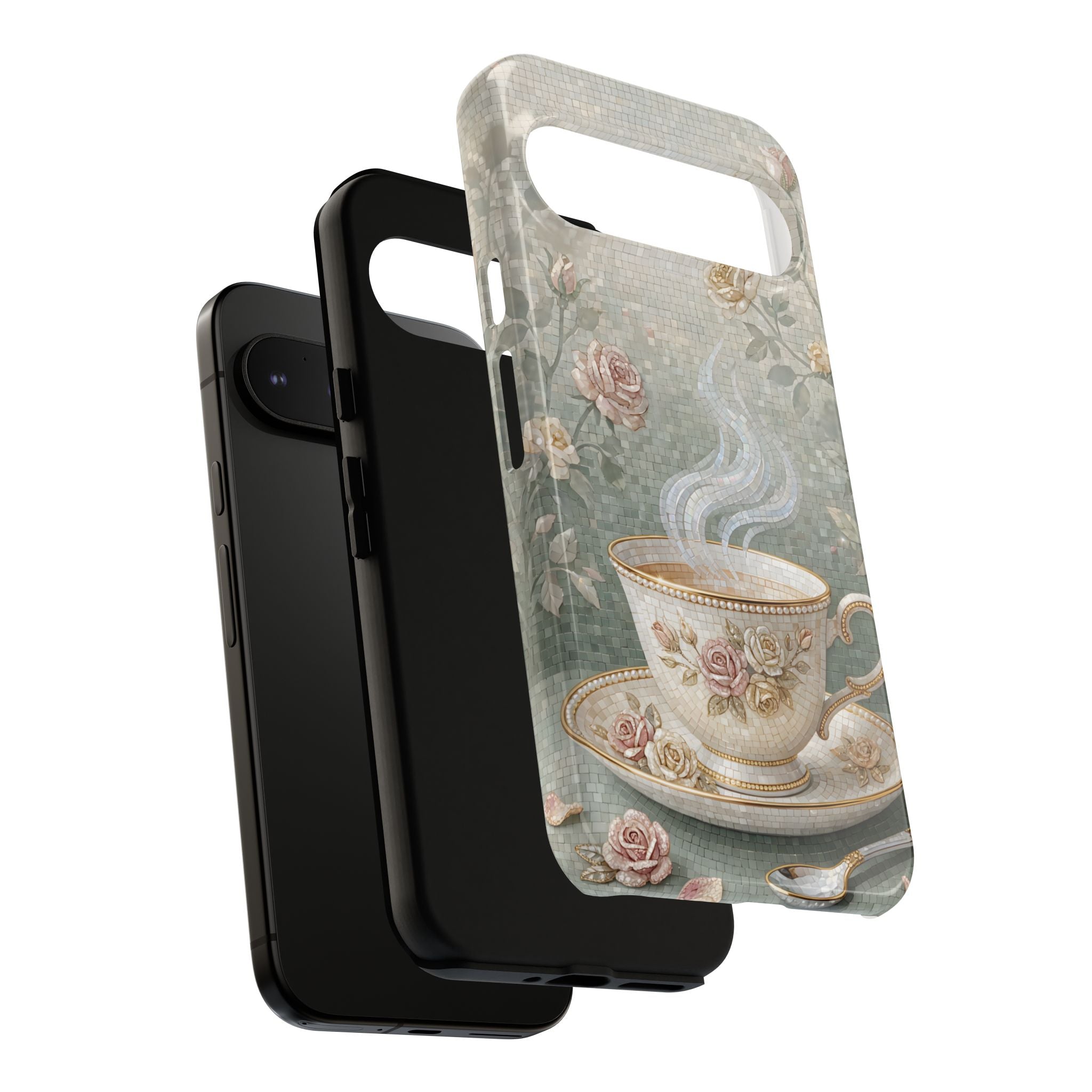 Vintage Floral Teacup Google Pixel Phone Case — Elegant Romantic Smartphone Cover