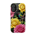 Cover iPhone Robusta Colibrì Floreale | Protezione Vibrante da Giardino Rosa e Giallo