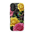 Cover iPhone Robusta Colibrì Floreale | Protezione Vibrante da Giardino Rosa e Giallo