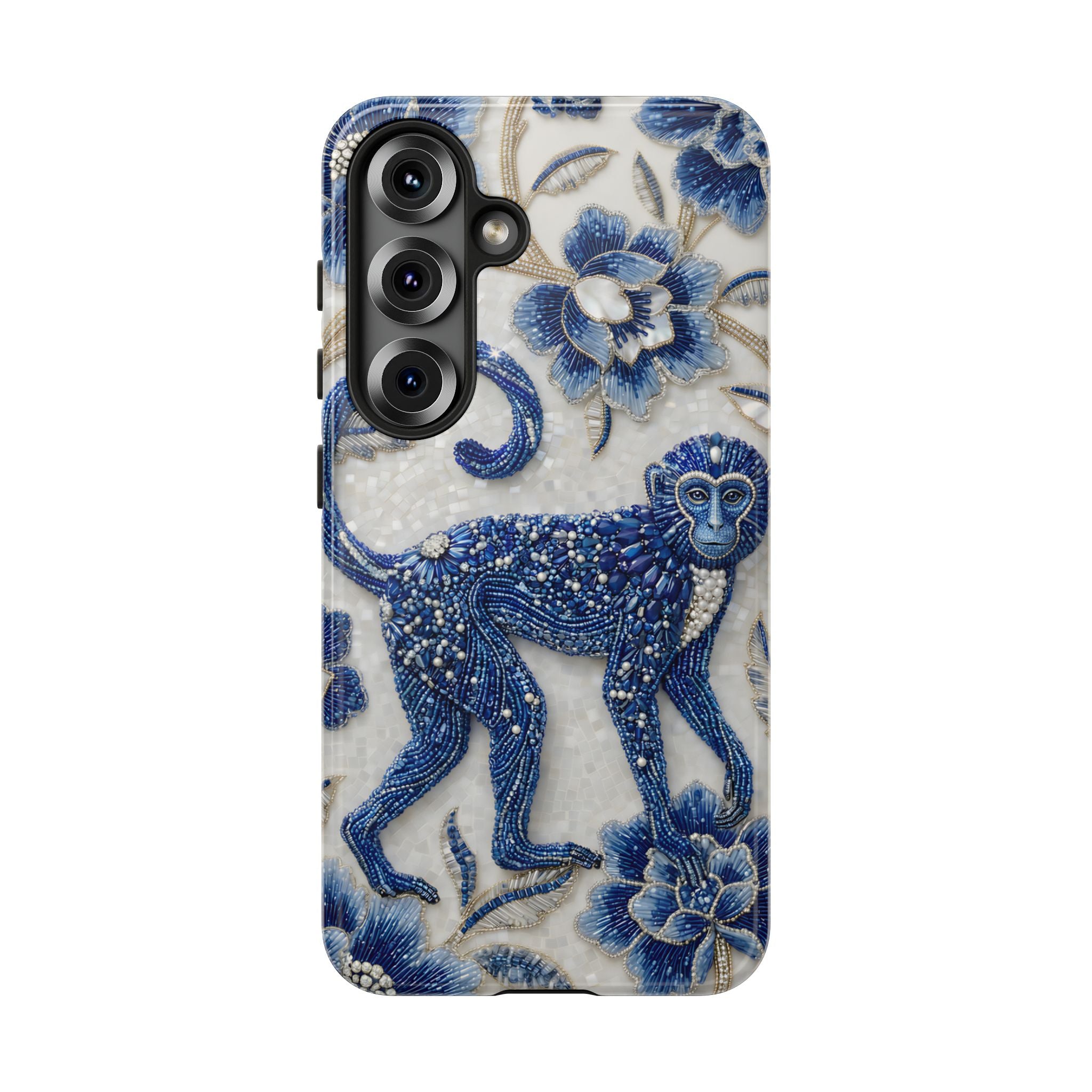 Cover per Samsung Galaxy Scimmia Zodiaco Cinese | Custodia protettiva Arte Porcellana Blu e Bianca | Regalo Anno della Scimmia