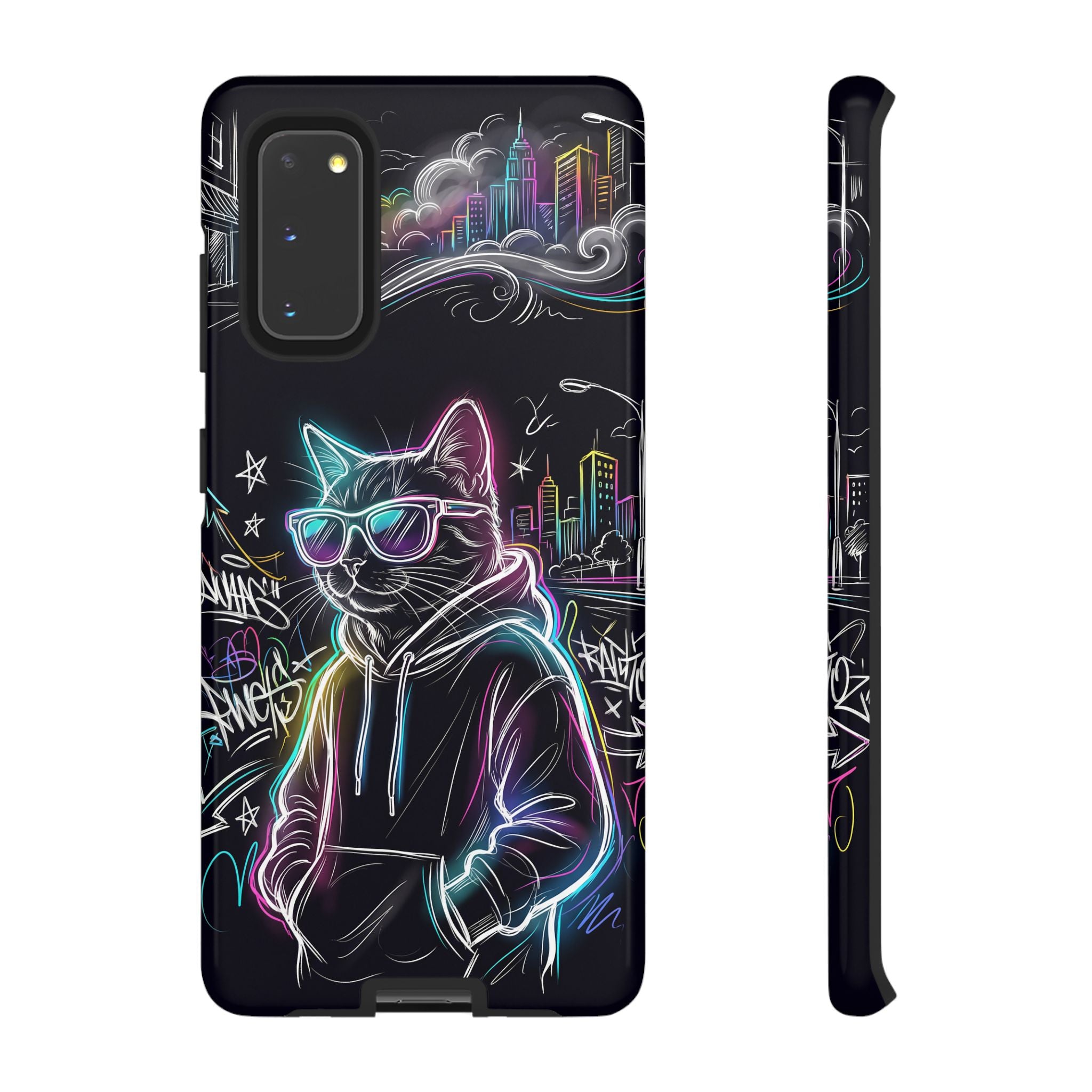 Cool Hoodie Neon Street Cat Samsung Galaxy Phone Case
