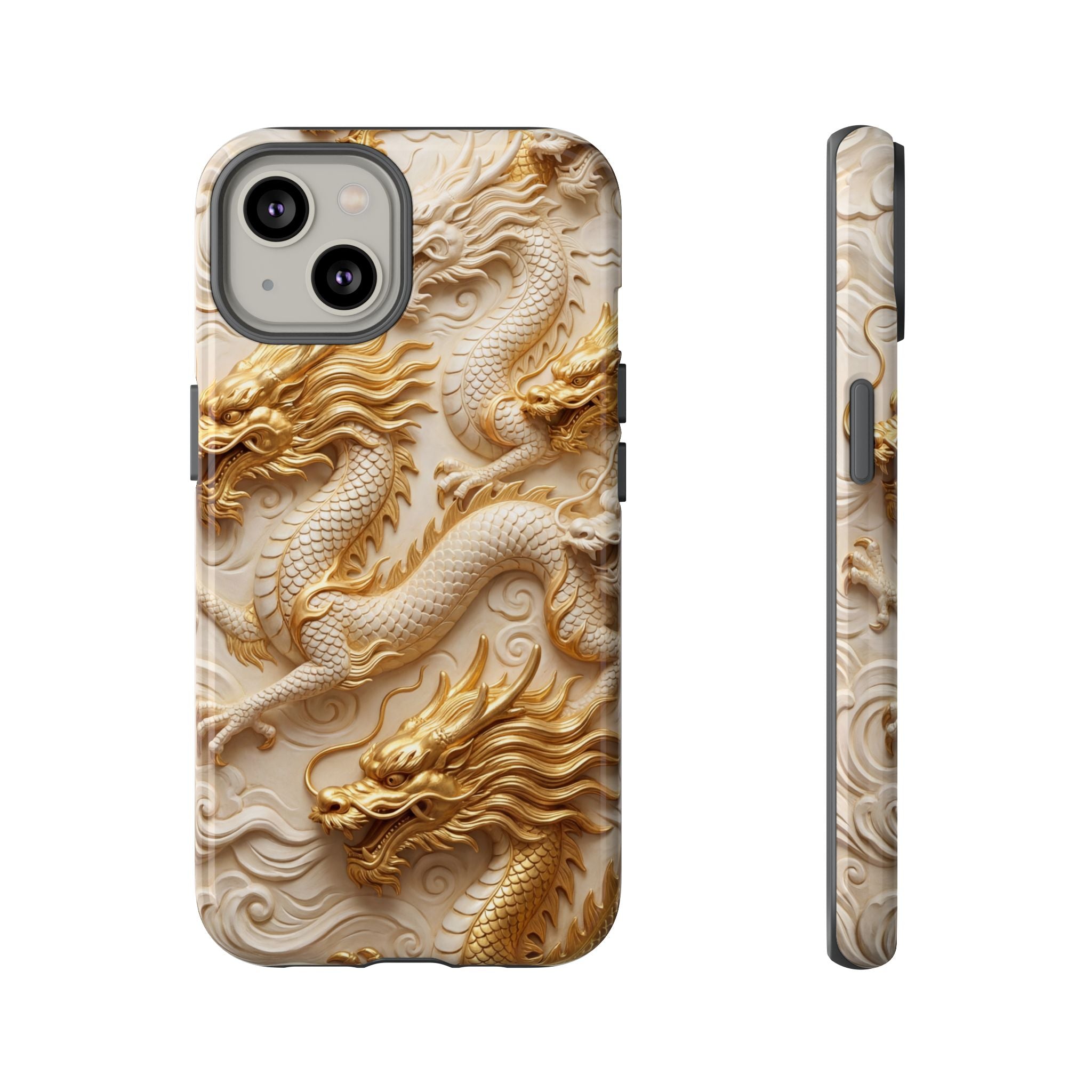 Dragon Relief iPhone Case — Gold Carved Dragon Protective Cover