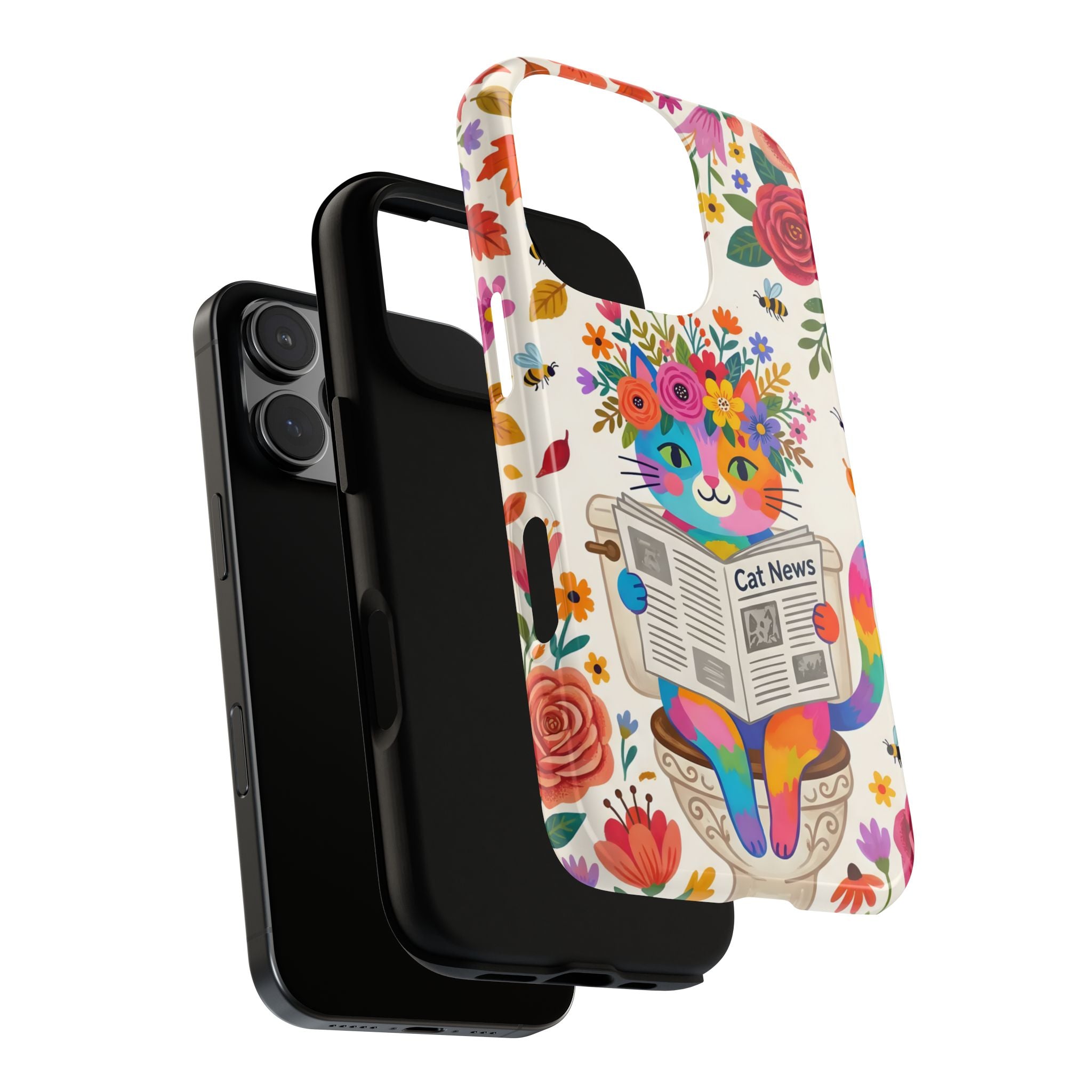 Floral Rainbow Cat iPhone Case | Cat News Design