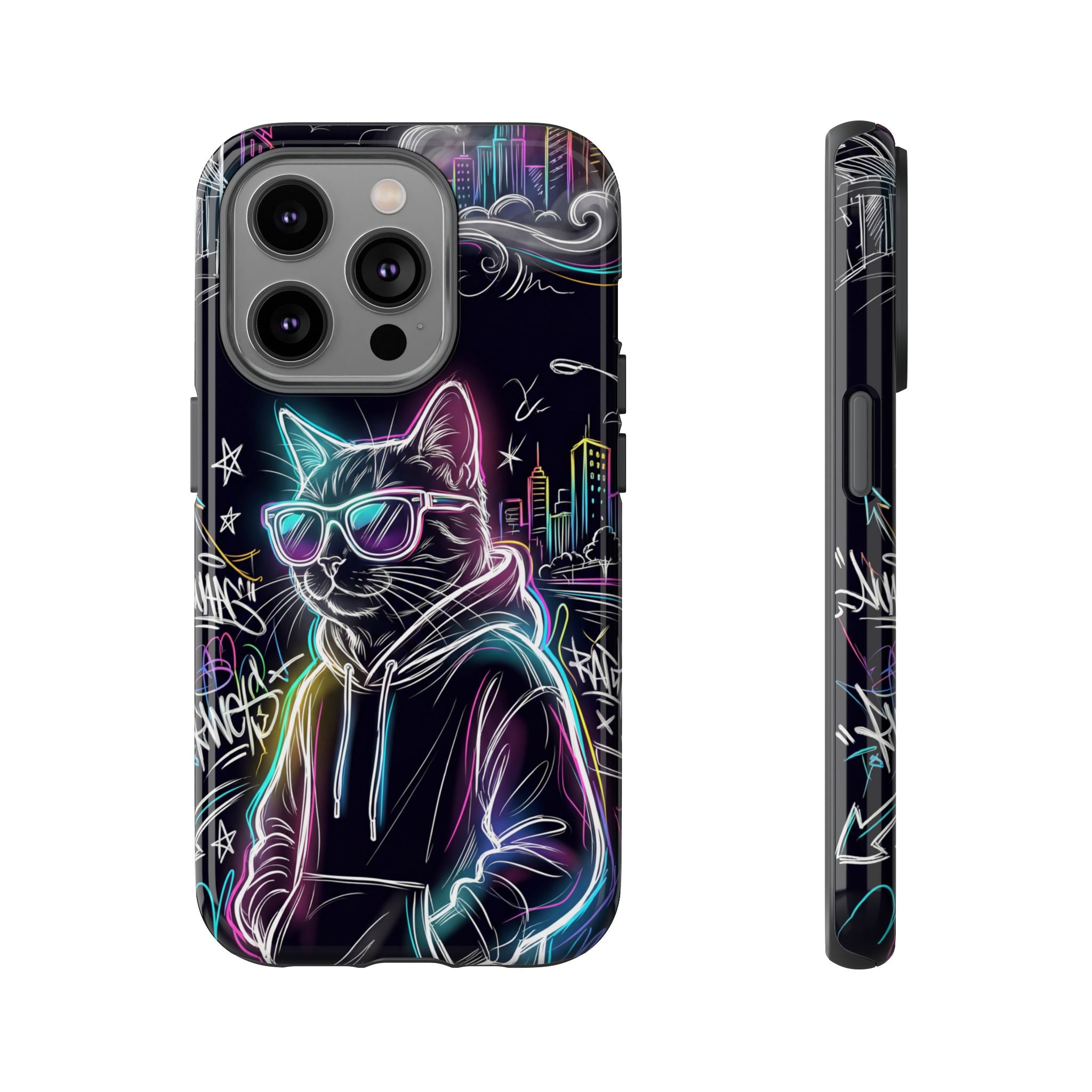 Cool Hoodie Neon Street Cat iPhone Case