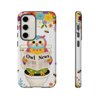 Owl News Floral Samsung Galaxy Phone Case | Cute Owl Reading Newspaper on Toilet