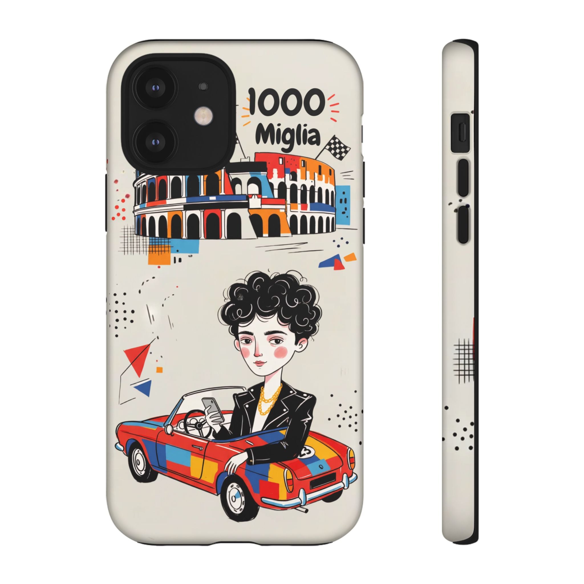 Retro Mille Miglia Car Illustration with Driver iPhone Case