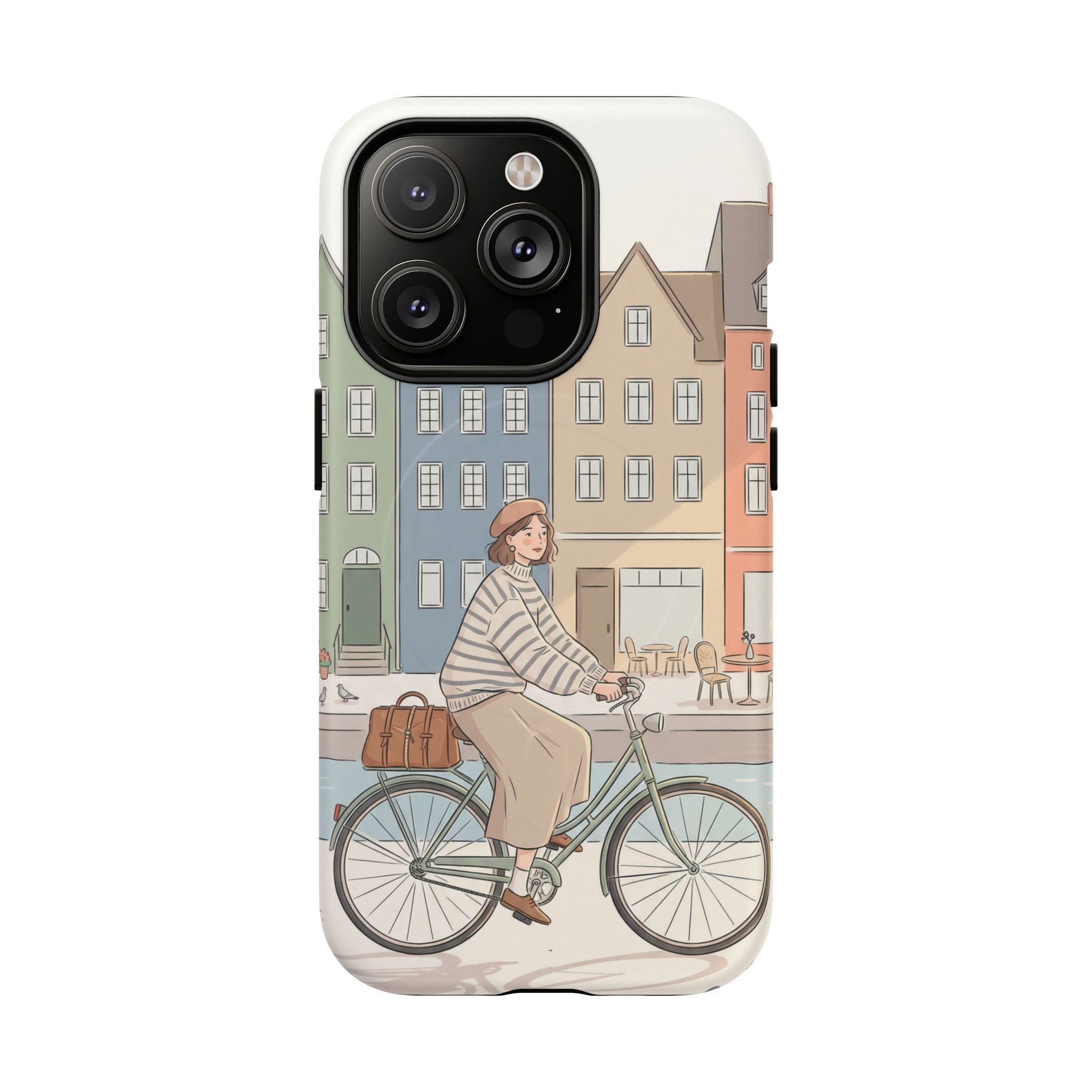 City Bike MagSafe iPhone Case | Cozy European Street Illustration Tough Cases
