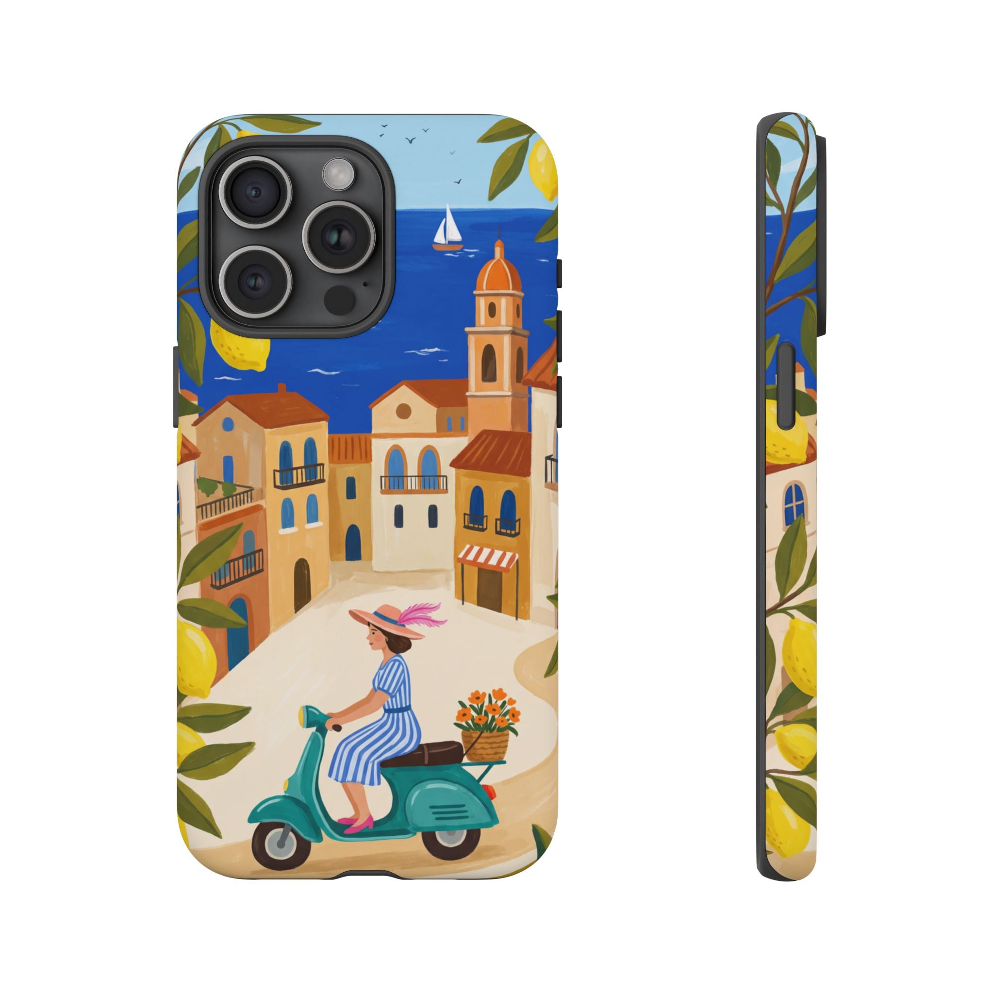Mediterranean Scooter iPhone Case | Coastal Lemon Grove Design