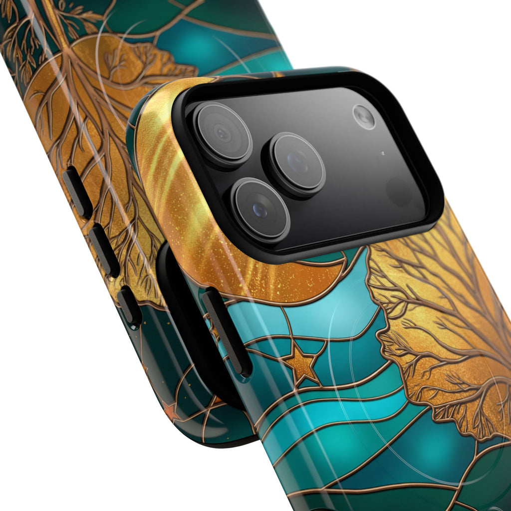 Art Nouveau Cat iPhone Case | Stained Glass Moon & Tree Tough MagSafe Case