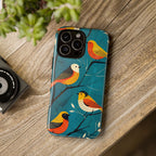 Bird Pattern Tough iPhone Case | Colourful Songbirds on Teal Background