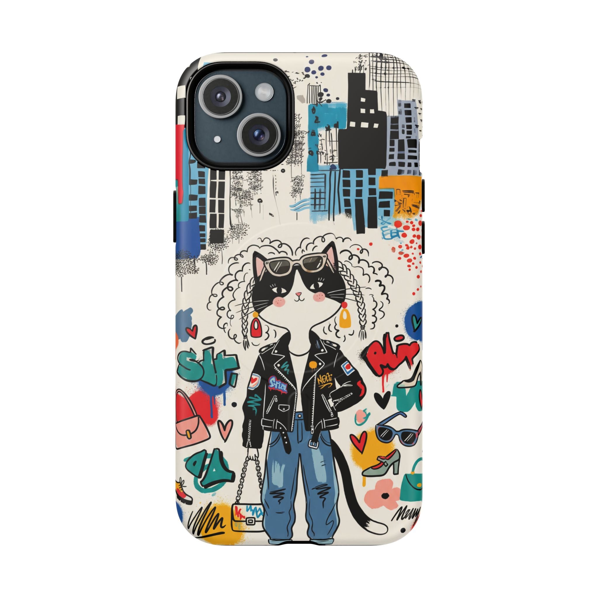 Punk City Cat Graffiti Design MagSafe iPhone Case