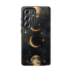 Celestial Moon Phases Tough Samsung Galaxy Case | Gold Crescent & Full Moon Galaxy Design