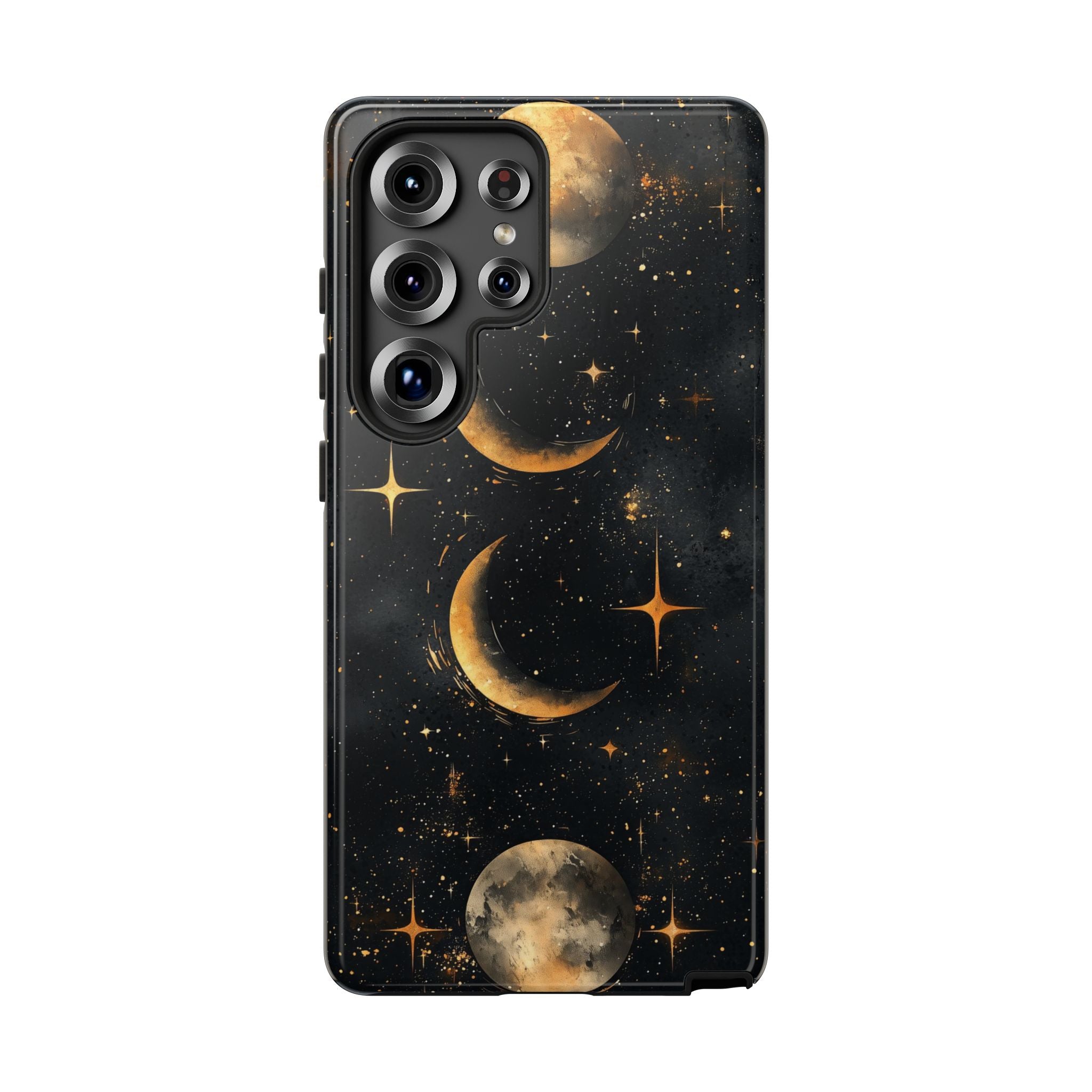 Celestial Moon Phases Tough Samsung Galaxy Case | Gold Crescent & Full Moon Galaxy Design