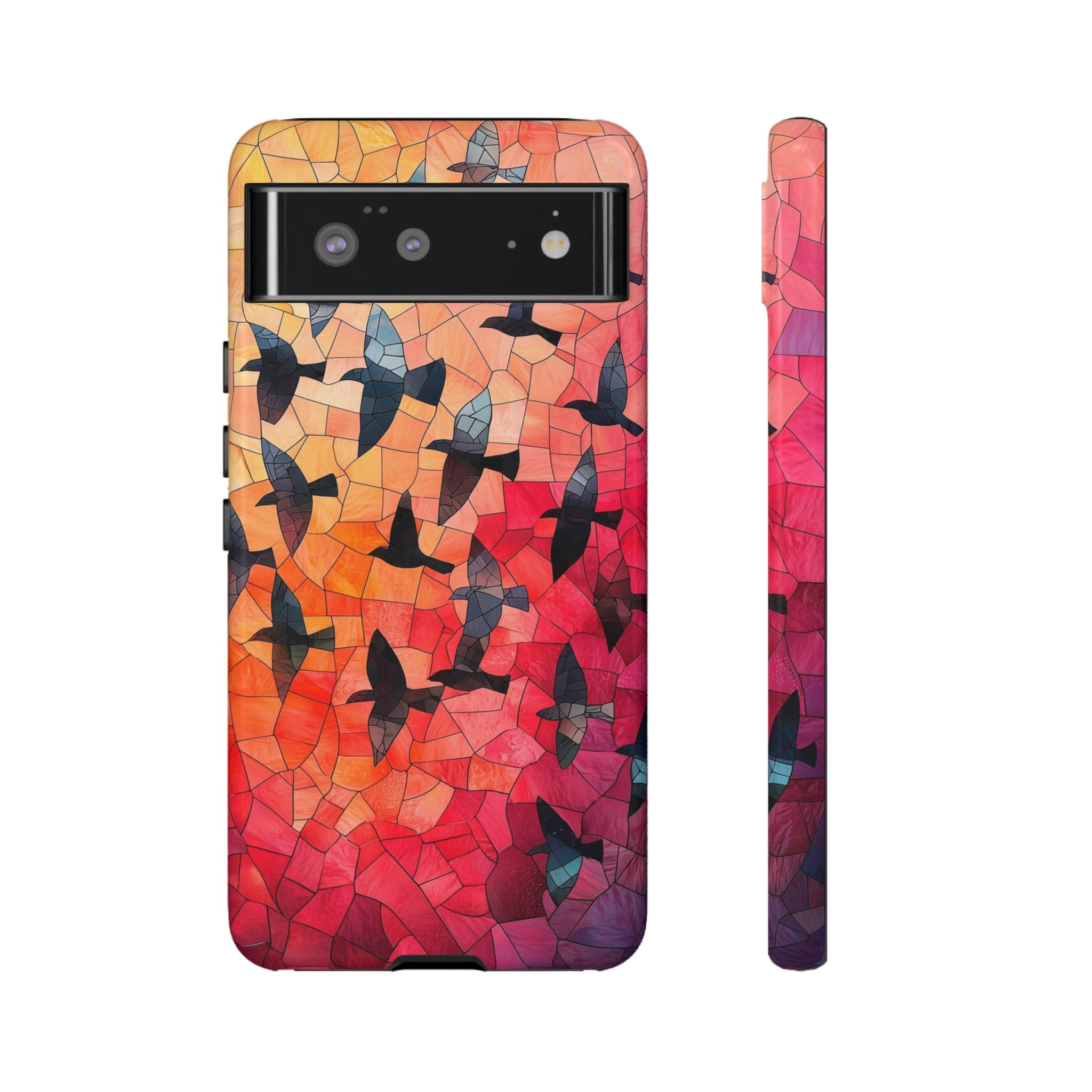 Stained Glass Mosaic Sunset Birds Google Pixel Case