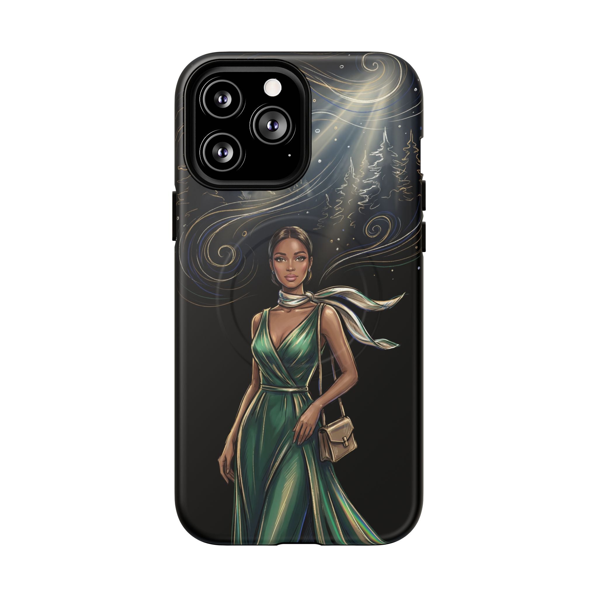 Elegant Woman in Green Dress Art Protective Tough MagSafe iPhone Case