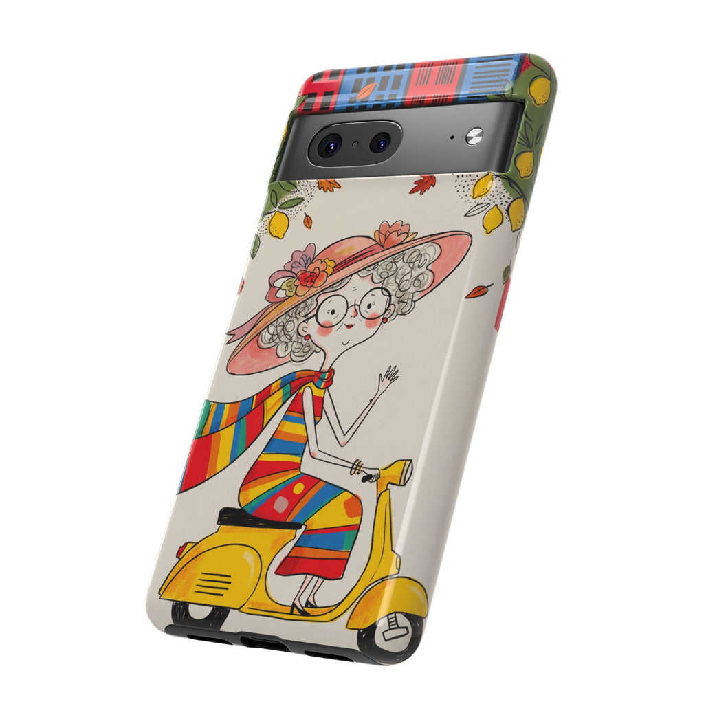 Vintage Scooter Granny Google Pixel Phone Case | Colourful Retro Elderly Lady Design
