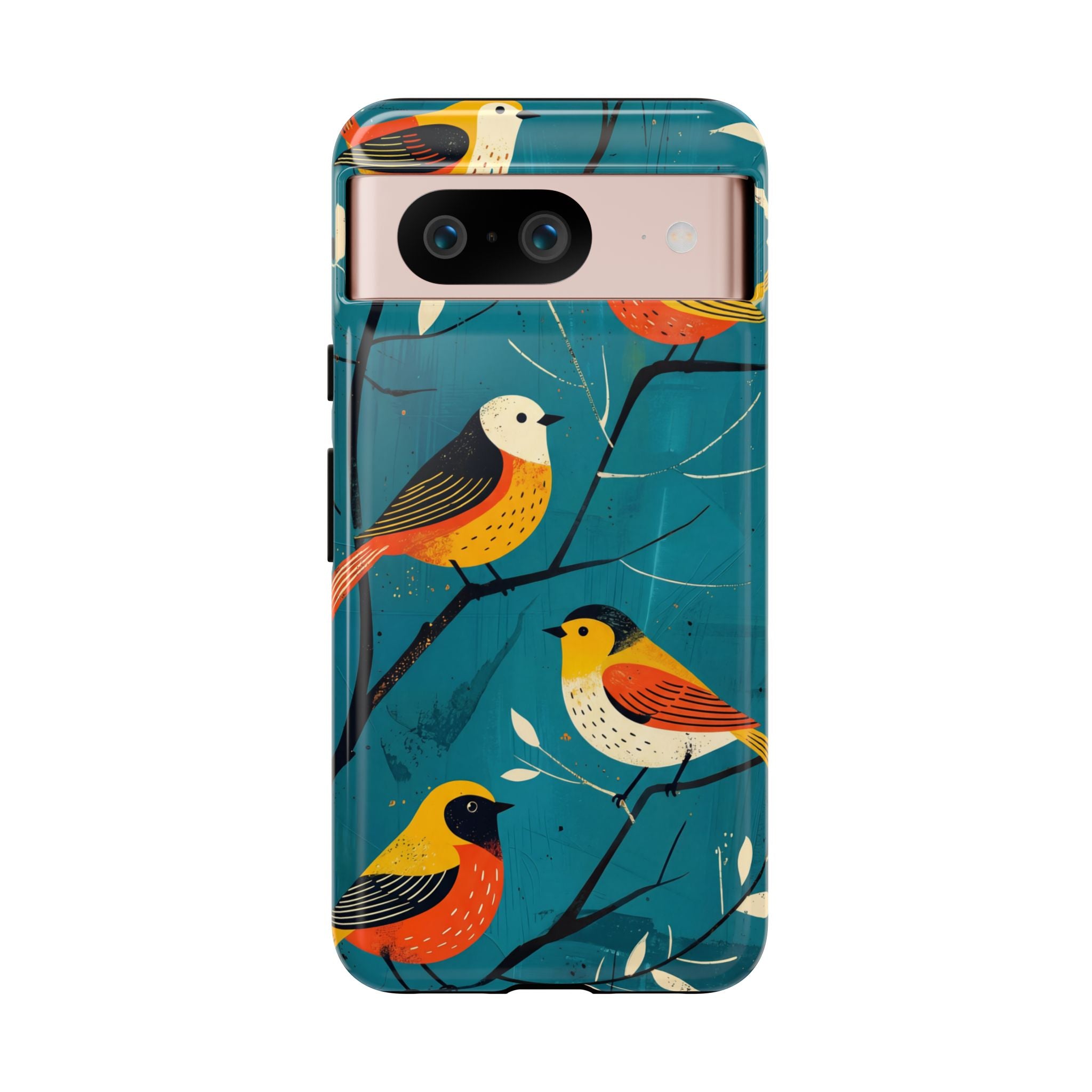 Bird Pattern Tough Google Pixel Phone Case | Colourful Songbirds on Teal Background