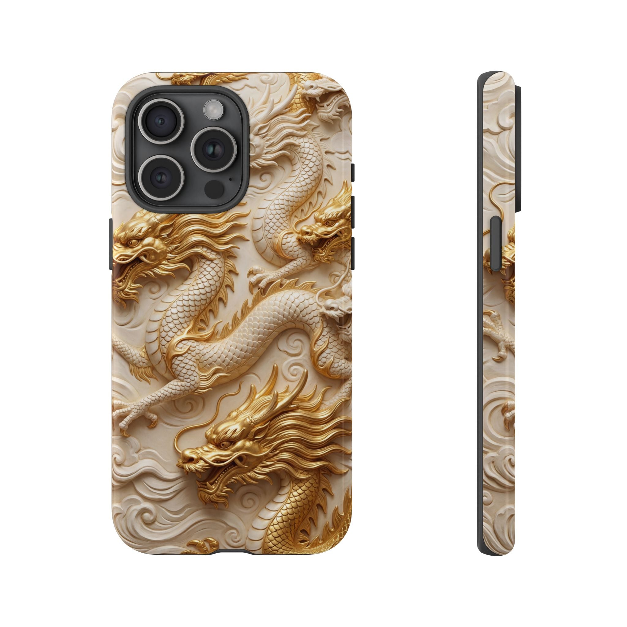 Dragon Relief iPhone Case — Gold Carved Dragon Protective Cover