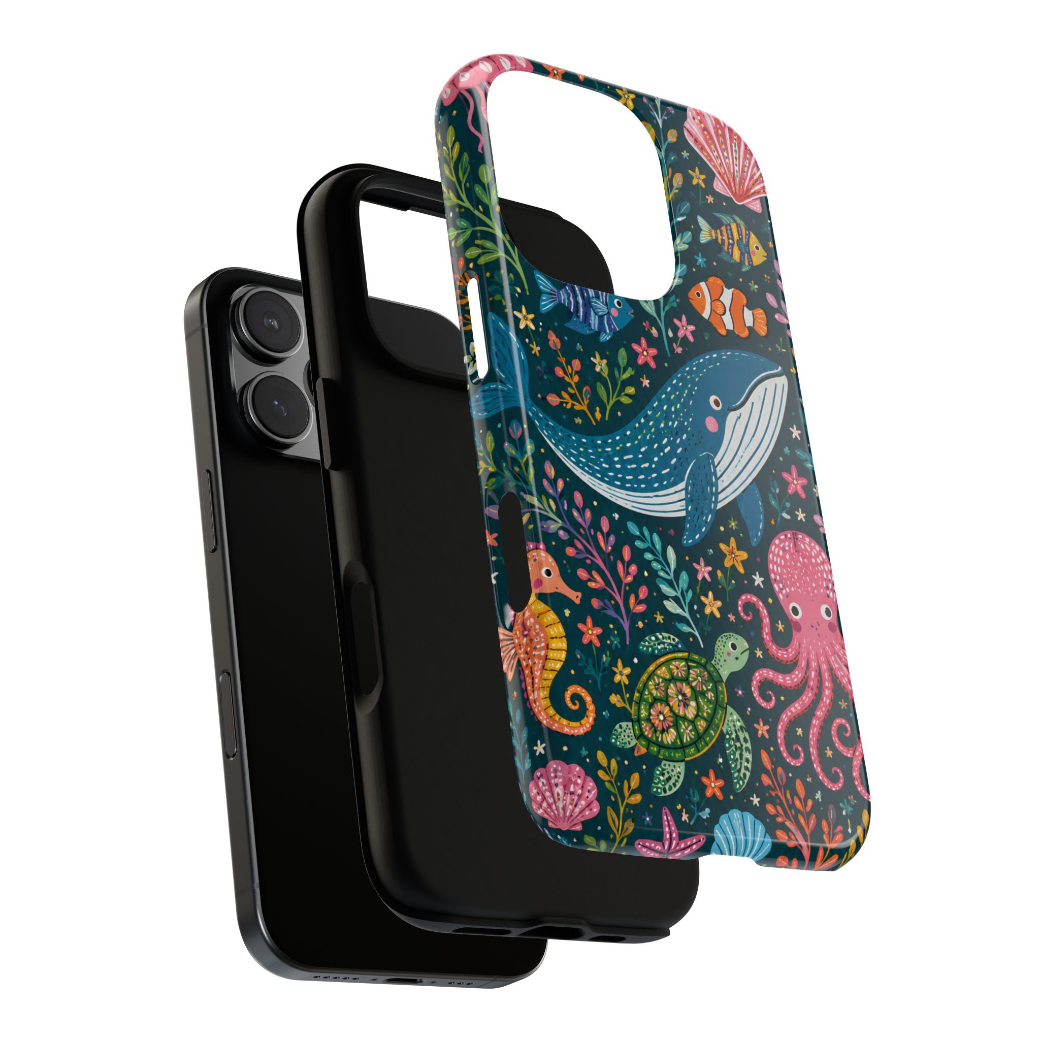 Ocean Creatures Tough iPhone Case | Whale, Octopus & Turtle Underwater Pattern