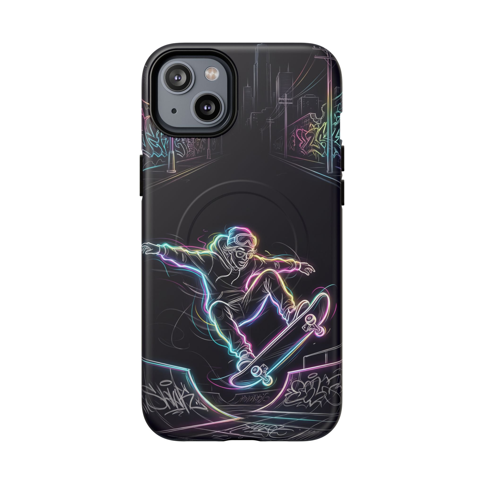 Neon Skateboard MagSafe iPhone Case | Glow Skatepark Protective Cover