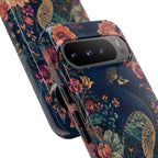 Peacock Floral Tough Google Pixel Phone Case | Antique Indigo Gold Art Cover