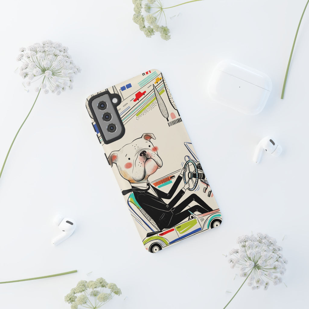 Bulldog Driver Samsung Galaxy Phone Case | Cute Retro Dog Illustration
