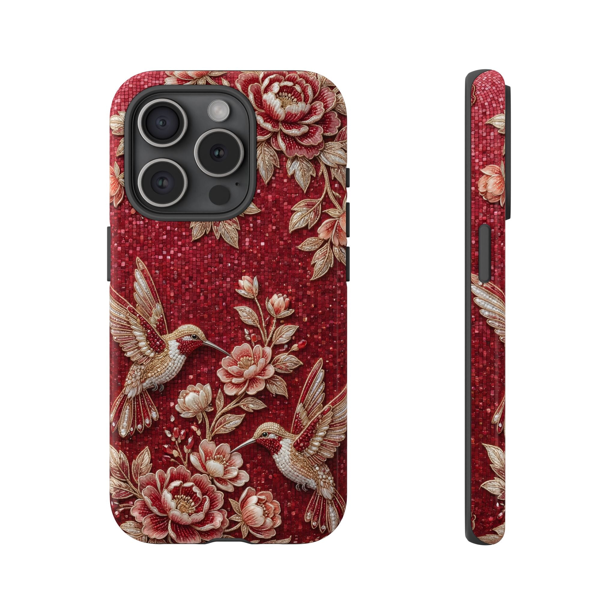 Floral Hummingbird Tough Case | Vintage Red iPhone Case