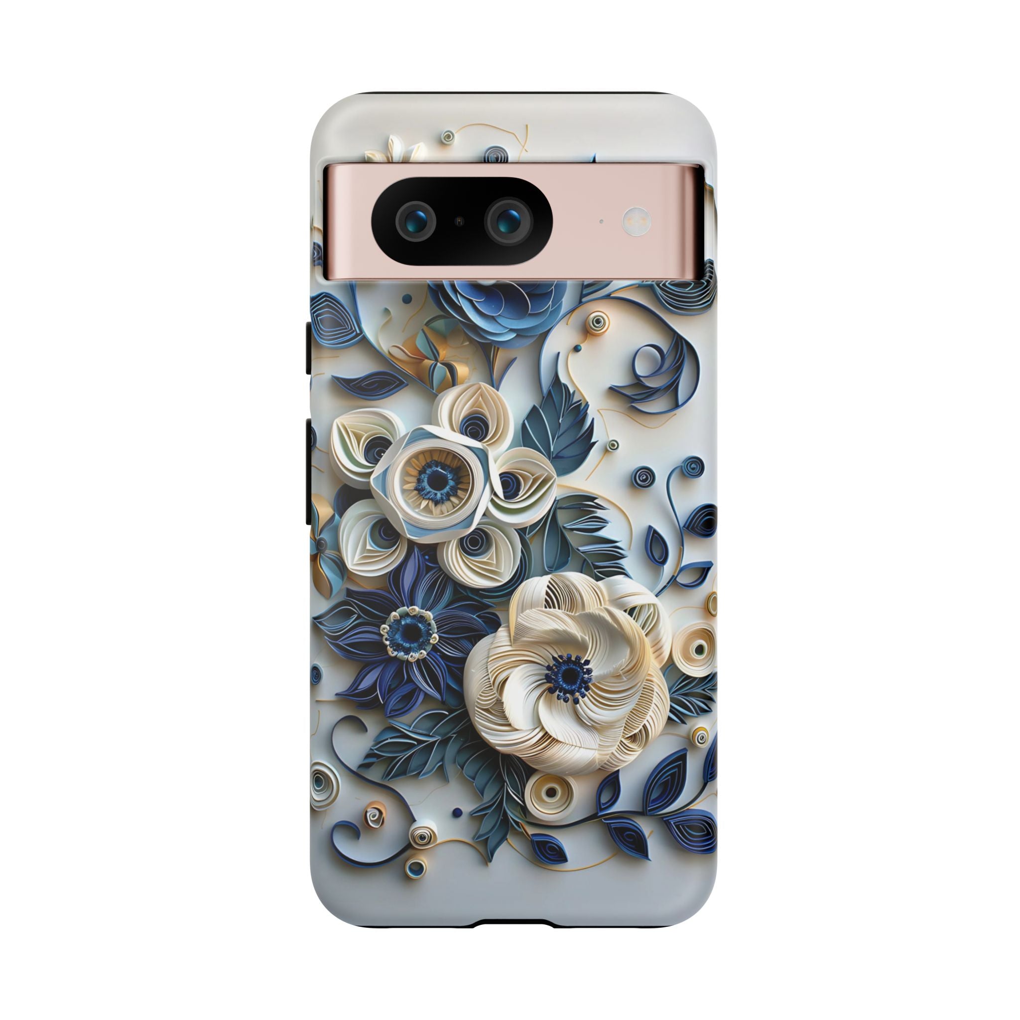 Floral Quilled Art Google Pixel Case — Blue & Cream Decorative Protection