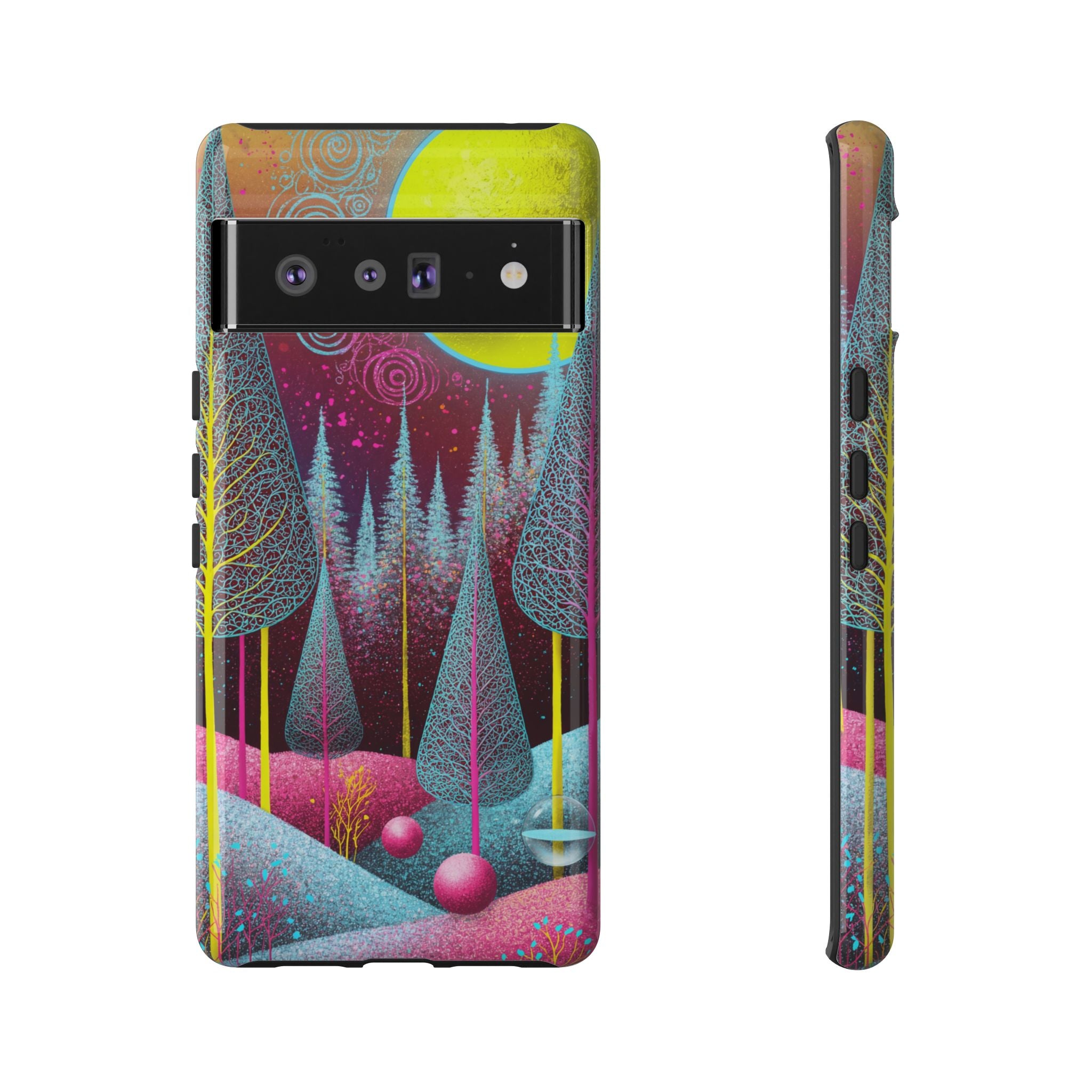 Colorful Surreal Forest Google Pixel Case | Neon Moon, Trees & Abstract Landscape